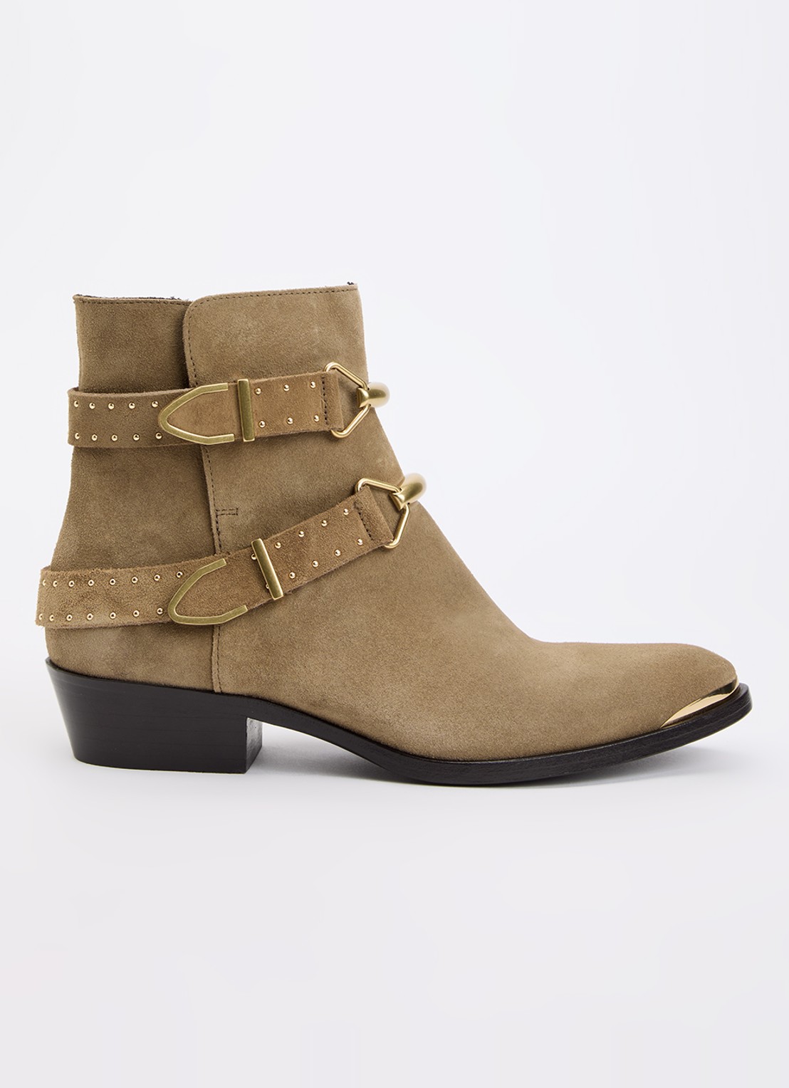 Isabel Marant Zalya enkellaarsje van kalfssuède met gespdetail  - voorkant 2 camel