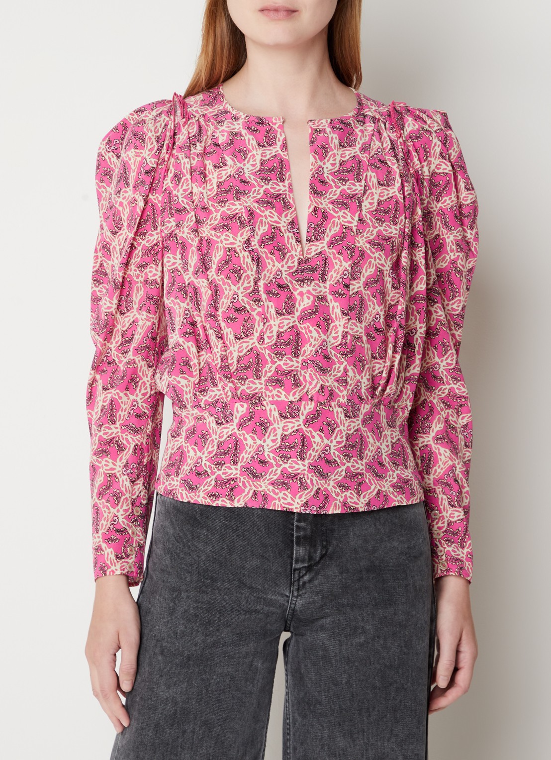Isabel Marant Zarga top in zijdeblend met pofmouw en keyhole - detail 4 roze