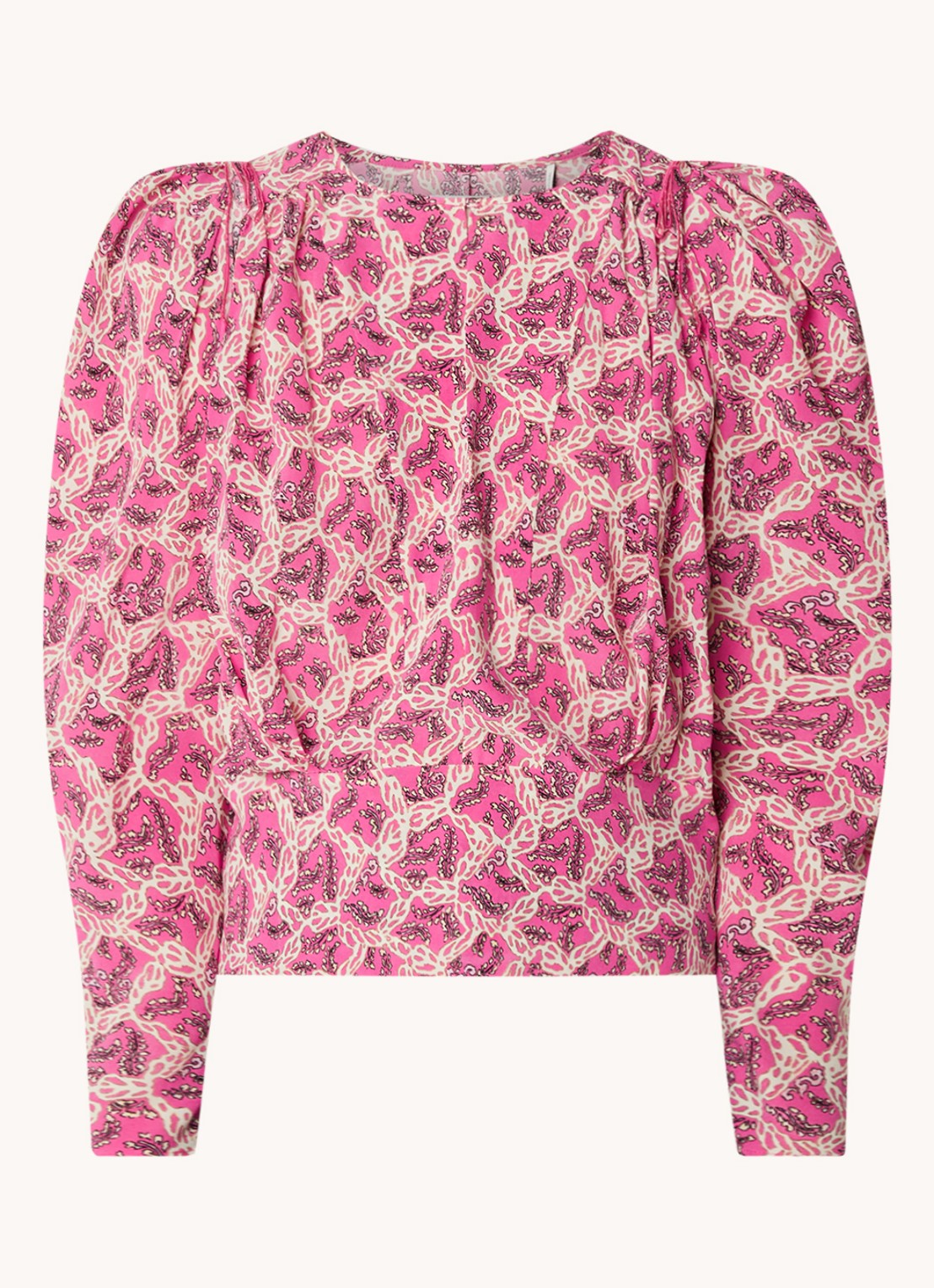 Isabel Marant Zarga top in zijdeblend met pofmouw en keyhole - voorkant 2 roze