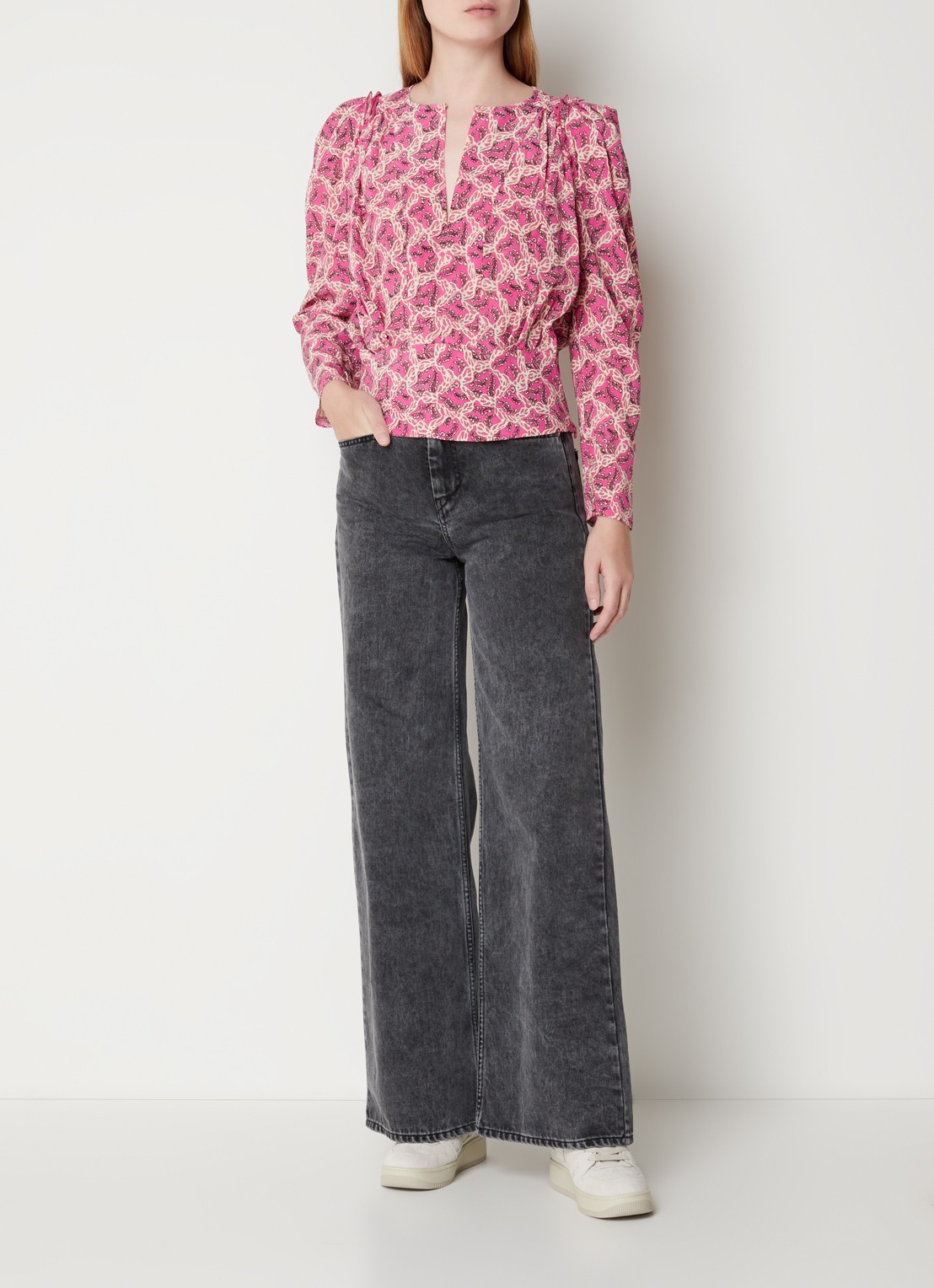 Isabel Marant Zarga top in zijdeblend met pofmouw en keyhole - voorkant 3 roze