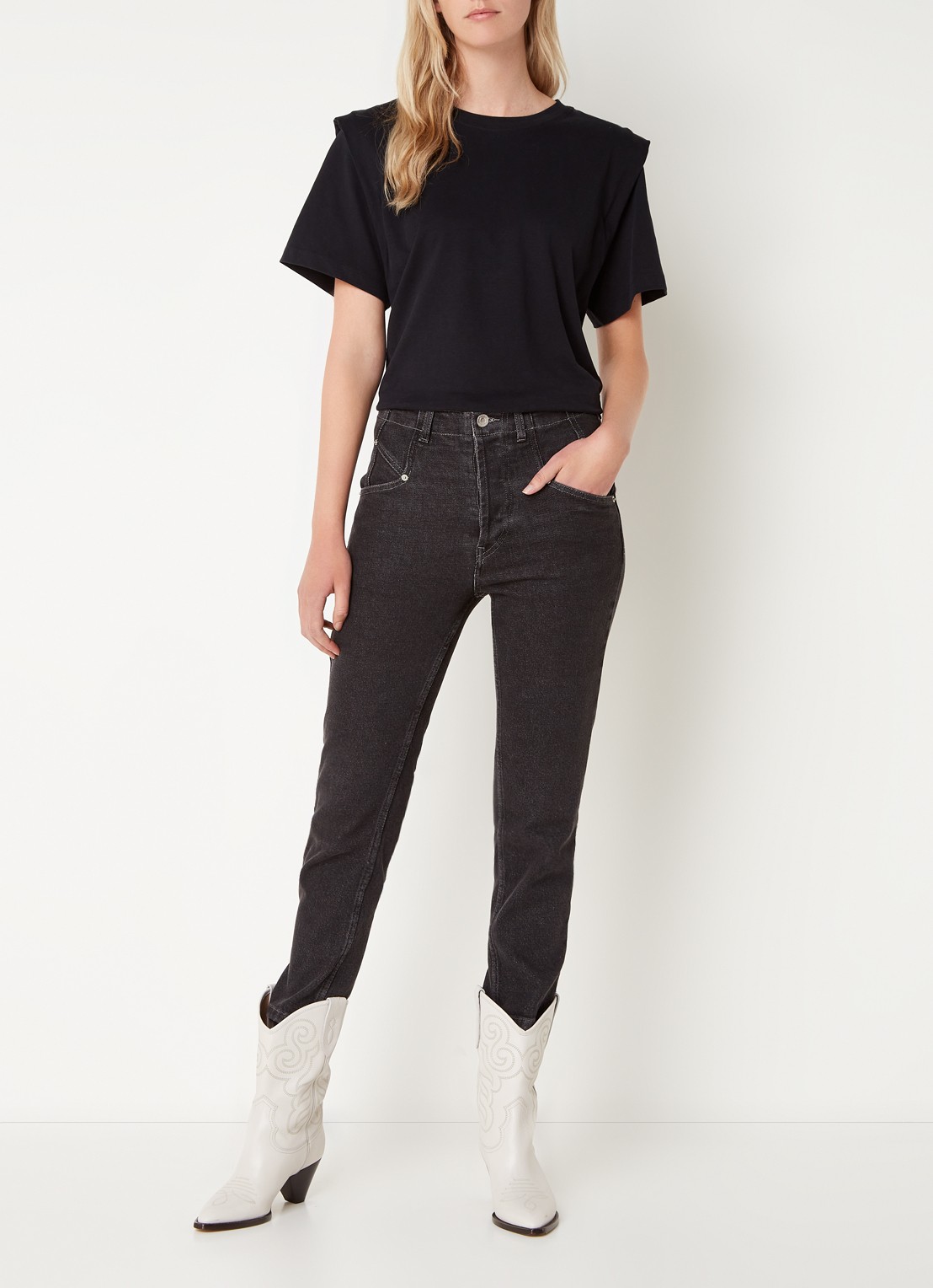 Isabel Marant Zelitos T-shirt met schouder detail - voorkant 3 zwart