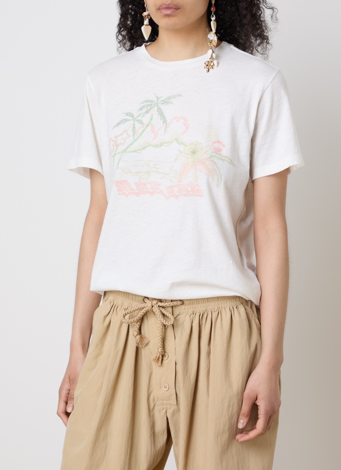 Isabel Marant Zewel T-shirt met print en logo - detail ivoor