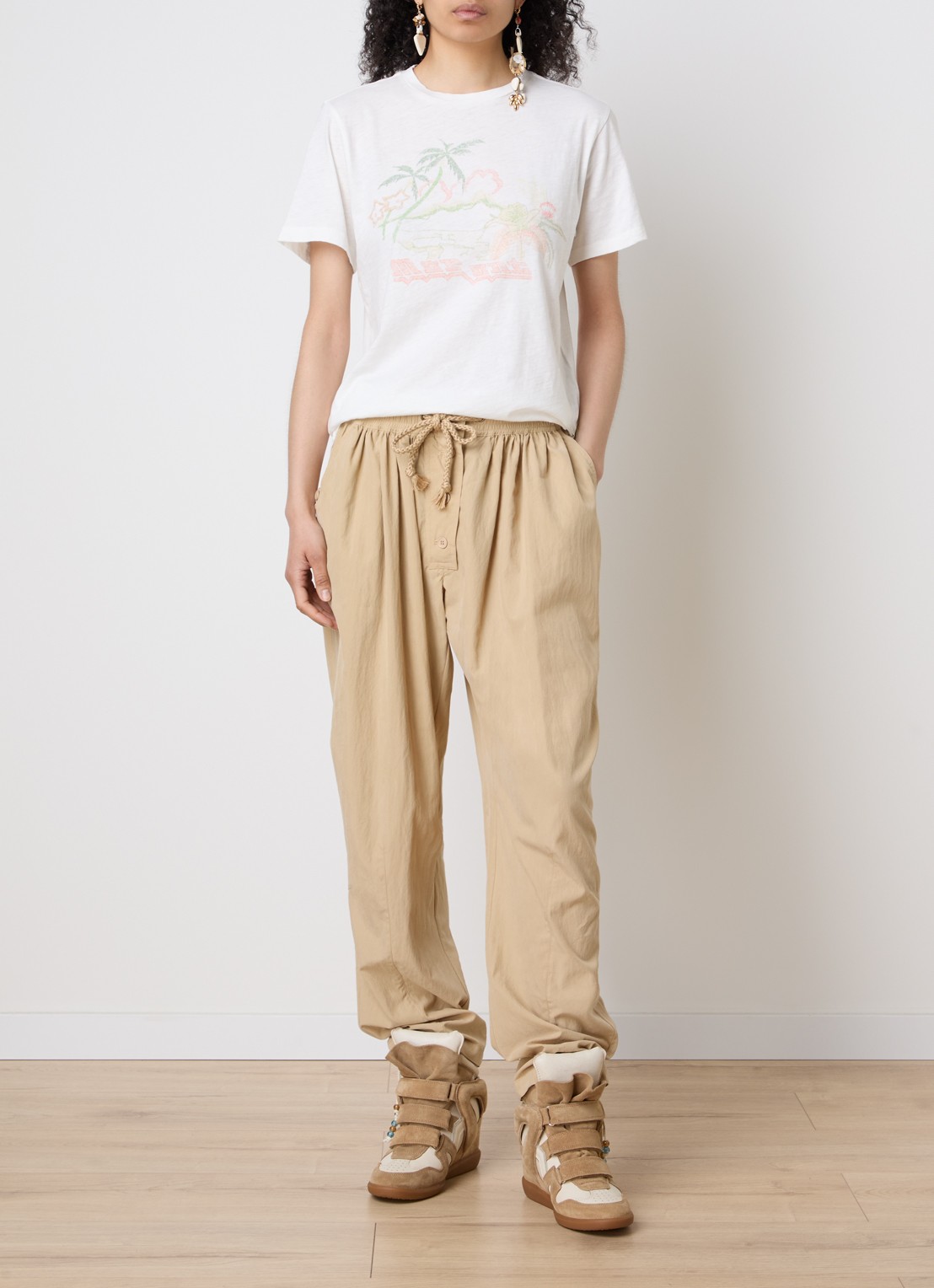 Isabel Marant Zewel T-shirt met print en logo - voorkant 4 ivoor