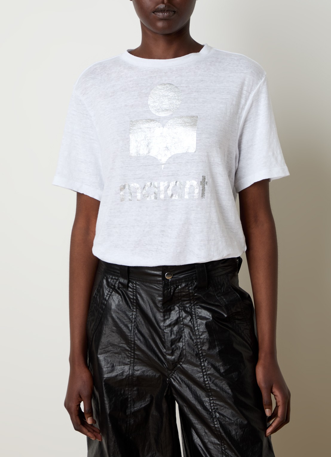 Isabel Marant Zewel T-shirt van linnen met logoprint - detail 3 wit