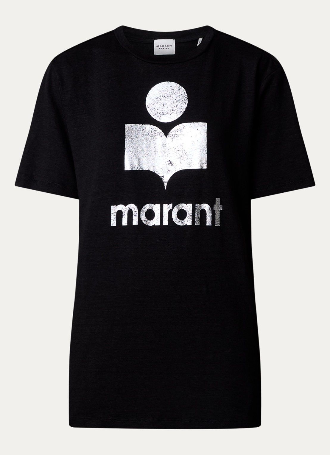Isabel Marant Zewel T-shirt van linnen met logoprint - voorkant 2 zwart