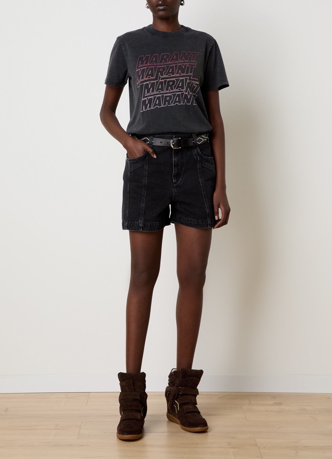 Isabel Marant Zoeline T-shirt met logoprint - voorkant 4 antraciet