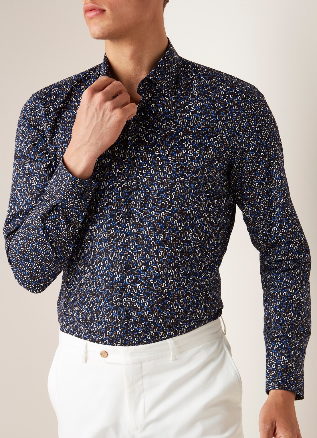 Isko slim fit overhemd met grafisch dessin - detail 2 donkerblauw