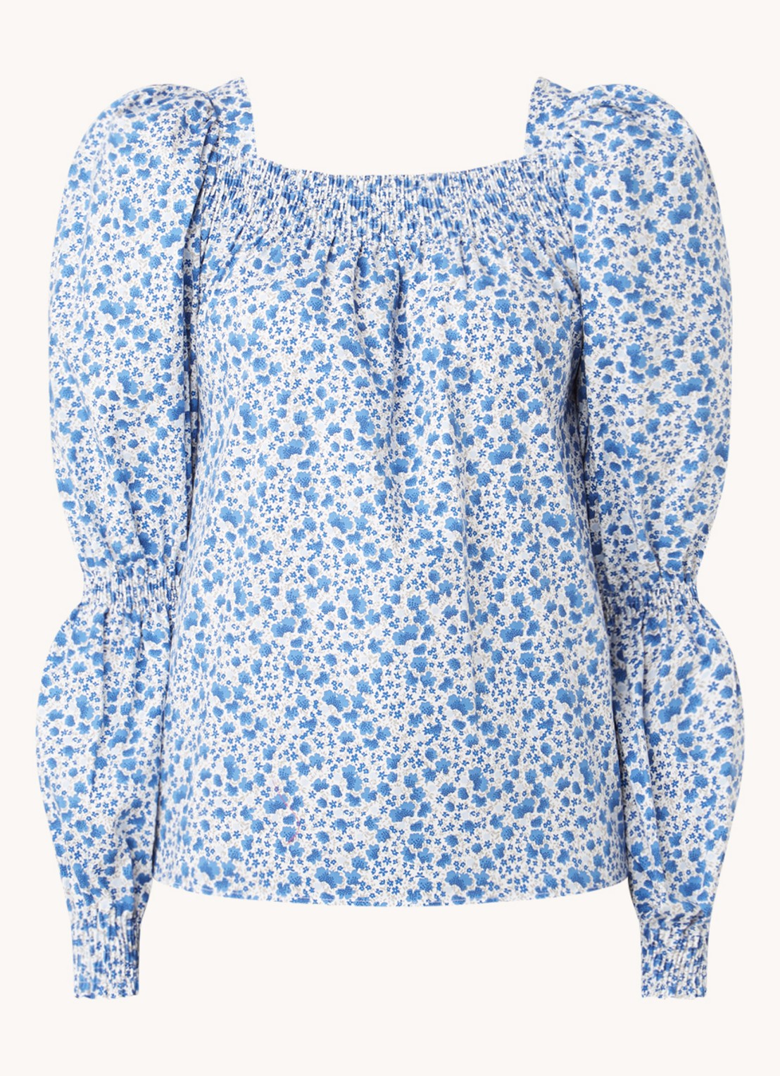 Ivy & Oak Top met pofmouw en bloemenprint - voorkant 3 donkerblauw