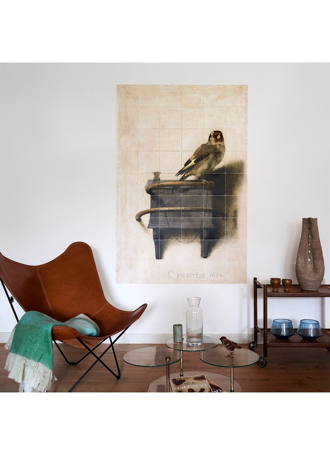 IXXI The Goldfinch wanddecoratie 120 x 80 cm - detail 2 donkerbeige