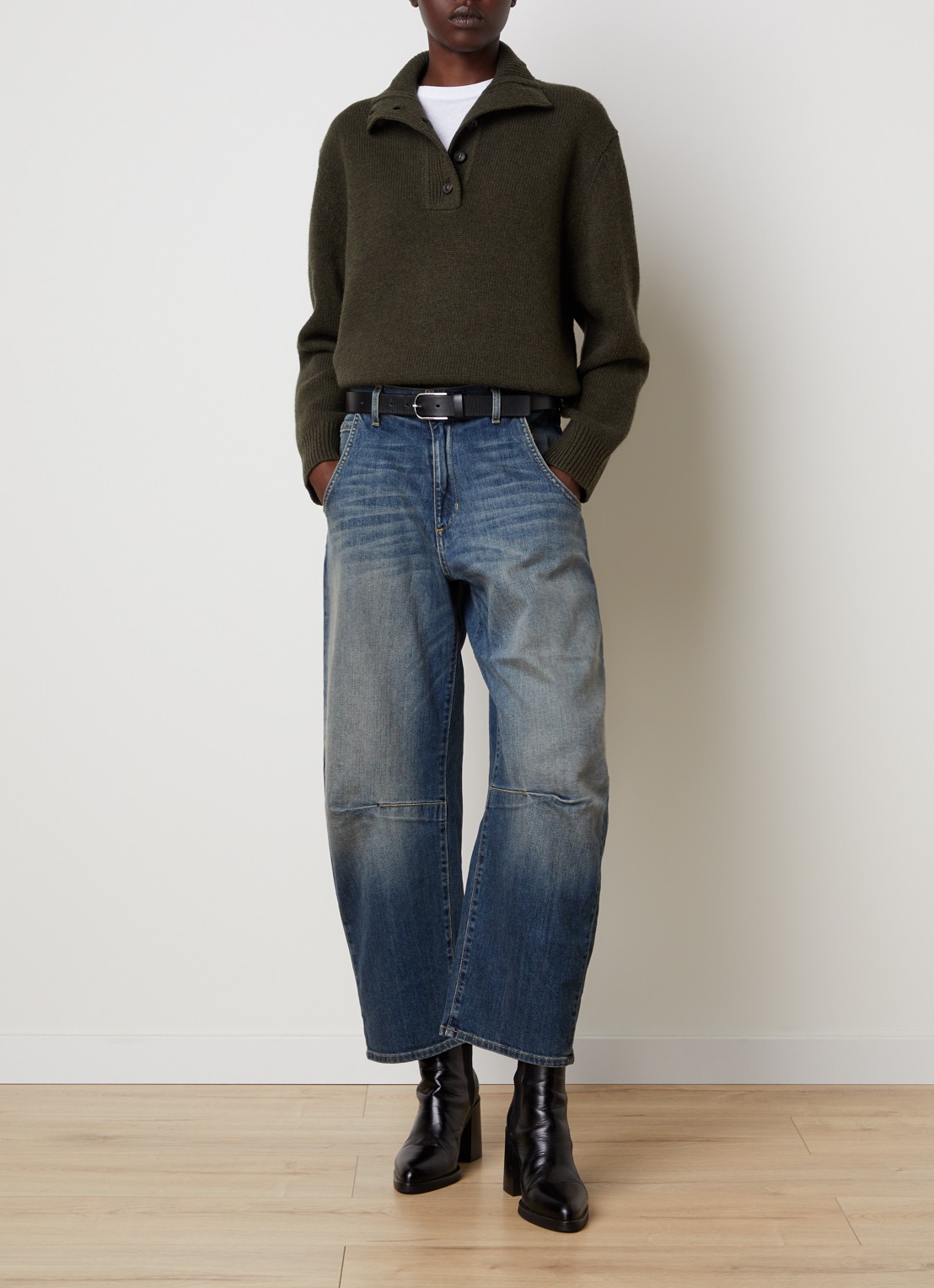 J.W. Anderson Emerson high waist balloon fit jeans met medium wassing - voorkant 6 indigo