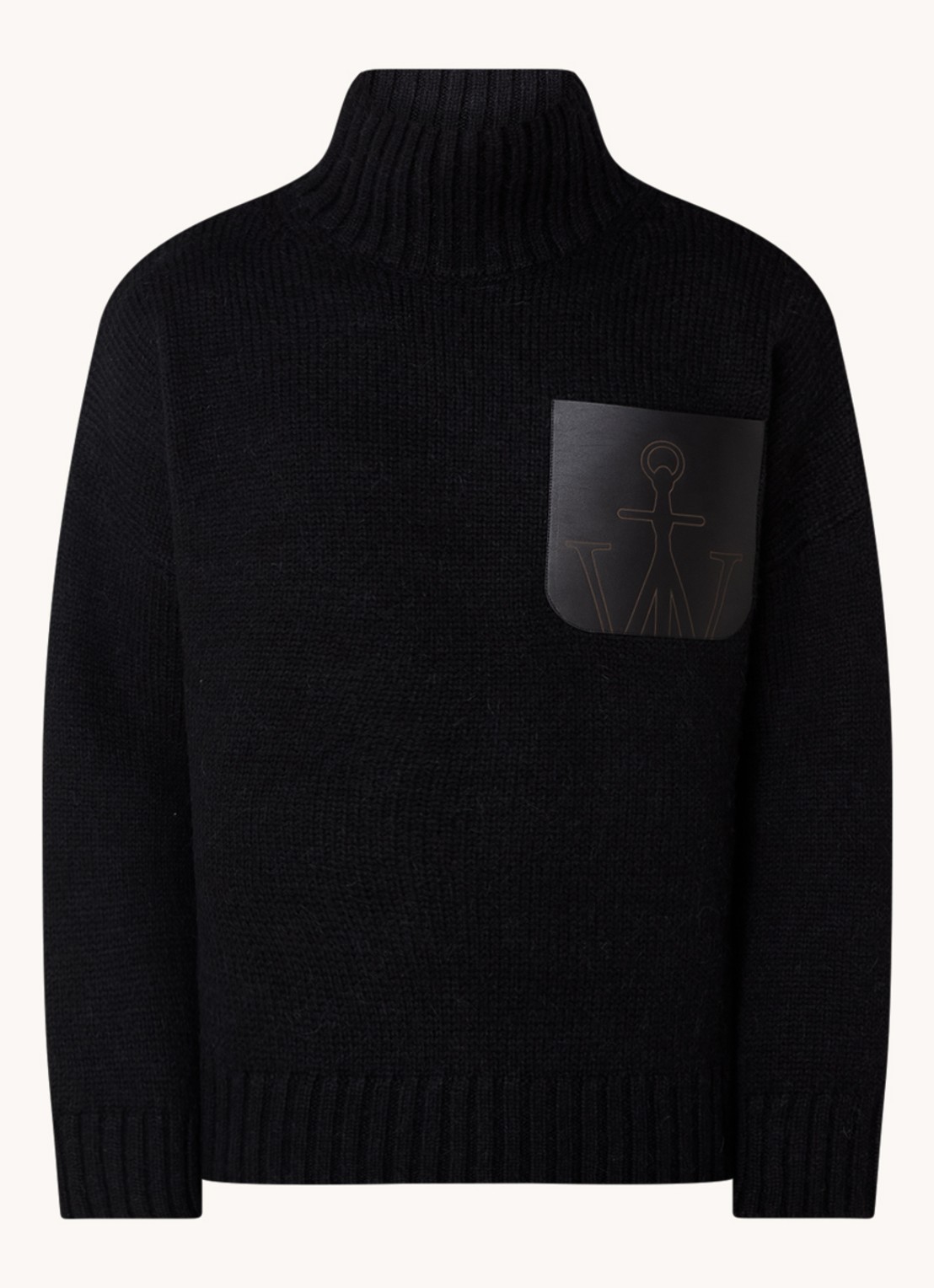 J.W. Anderson Grofgebreide coltrui in alpaca wolblend met borstzak en logo - voorkant 4 zwart