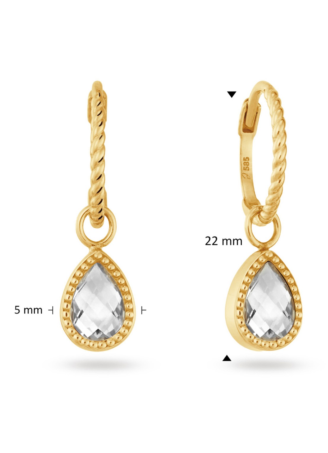 Jackie 14K Gold Amstel oorhangers van 14 karaat geelgoud - detail goud