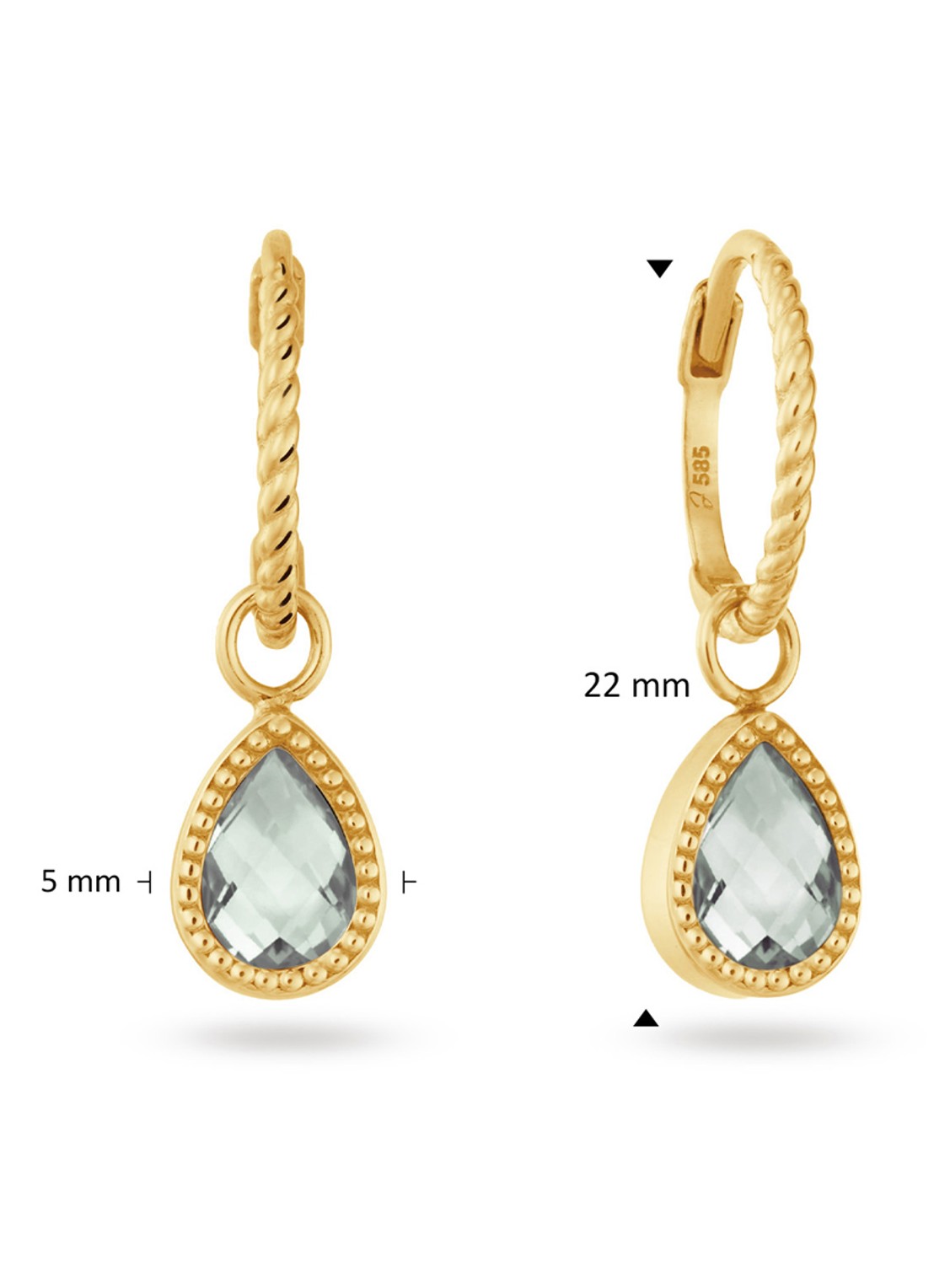 Jackie 14K Gold Amstel oorhangers van 14 karaat geelgoud - detail groen