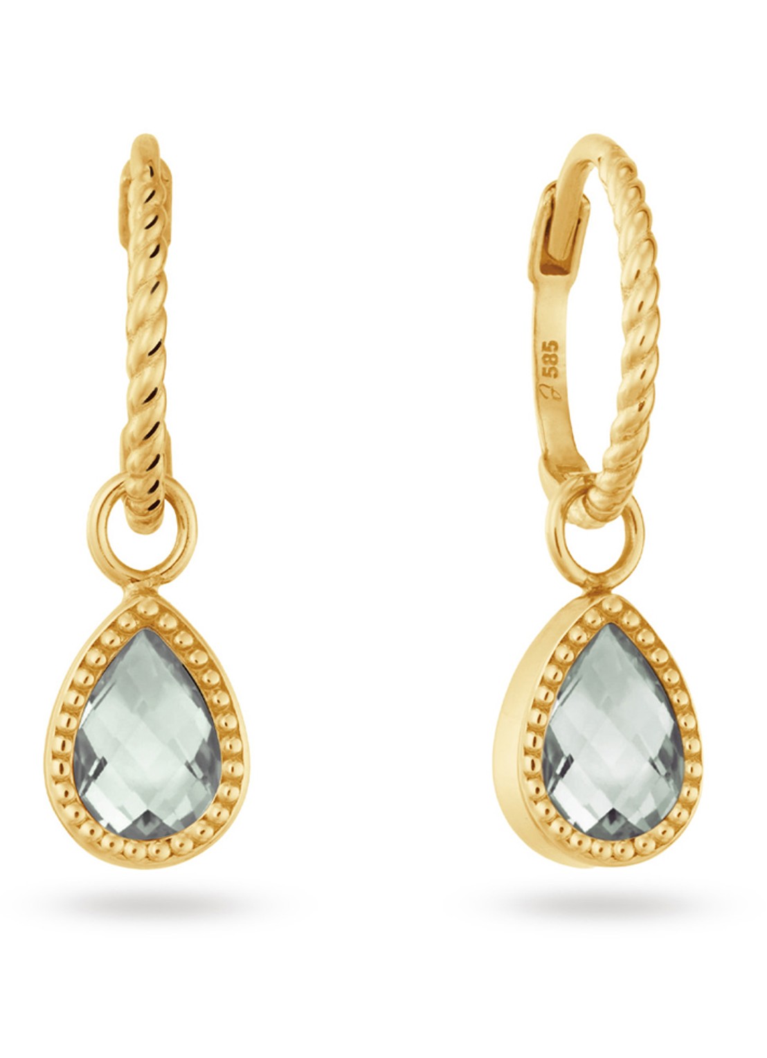 Jackie 14K Gold Amstel oorhangers van 14 karaat geelgoud - voorkant 2 groen