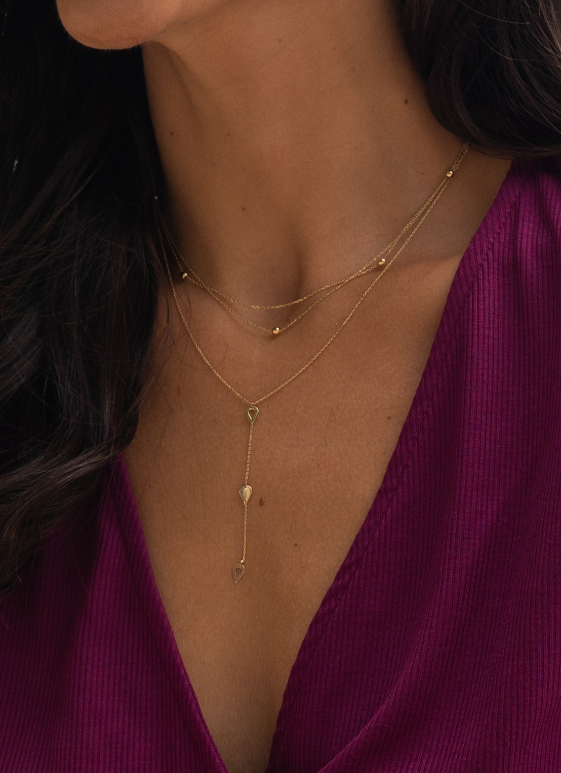 Jackie 14K Gold Double Bubble ketting van 14 karaat geelgoud - voorkant 2 goud