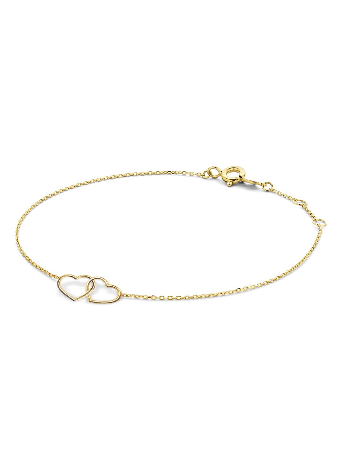 Jackie 14K Gold Double Heart armband van 14 karaat geelgoud - voorkant geelgoud