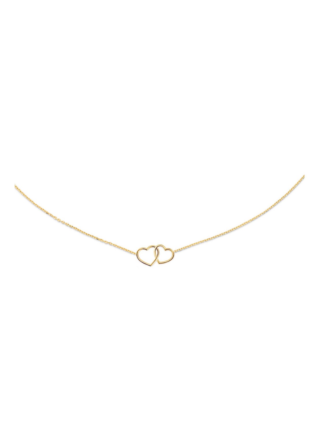 Jackie 14K Gold Double Heart ketting van 14 karaat geelgoud - detail geelgoud