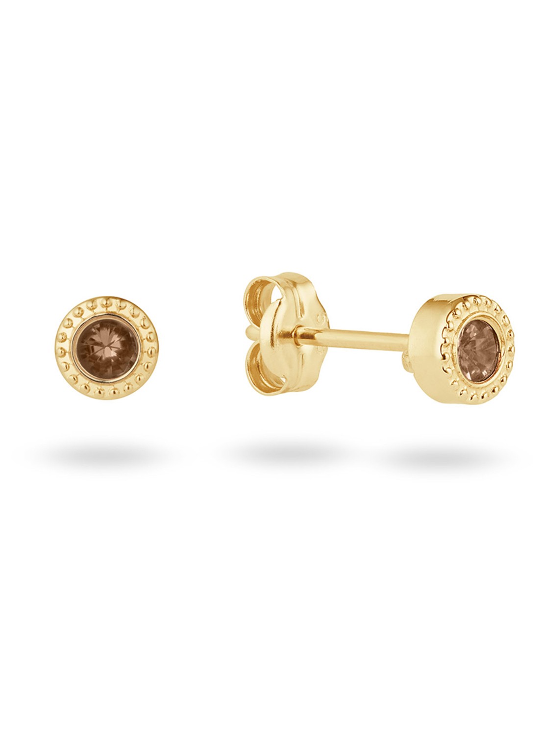 Jackie 14K Gold Kirstenbosch oorknopjes van 14 karaat geelgoud - voorkant bruin