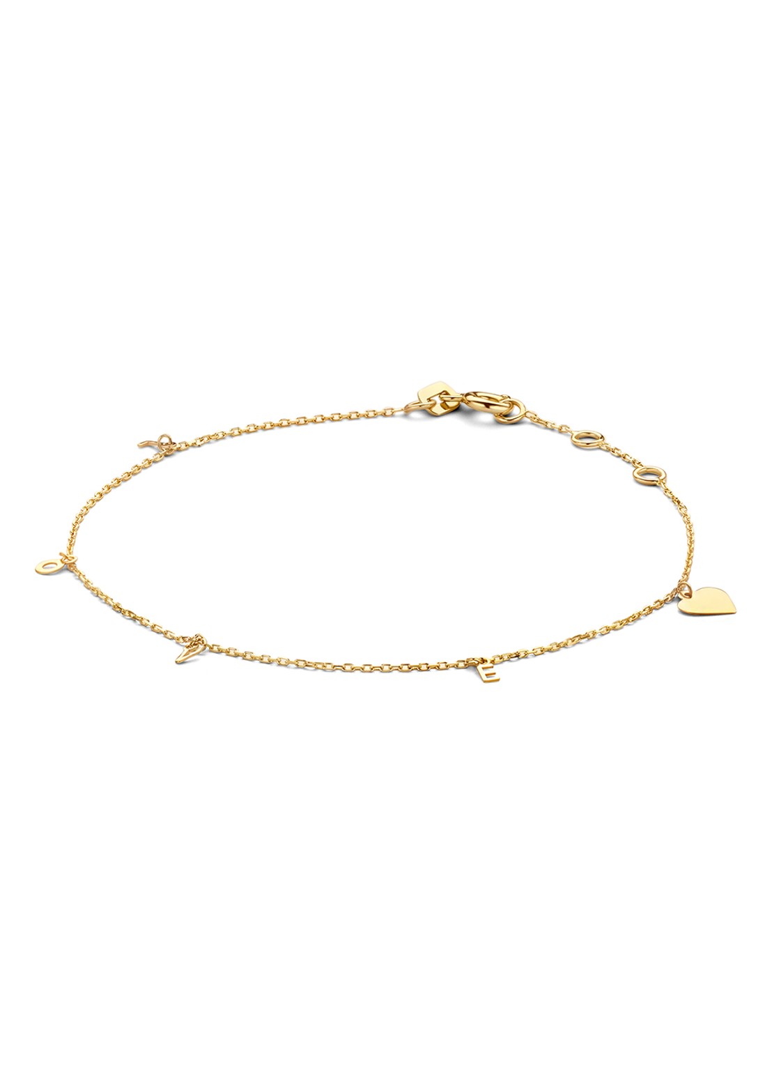 Jackie 14K Gold Love bedelarmband van 14 karaat geelgoud  - voorkant 5 geelgoud