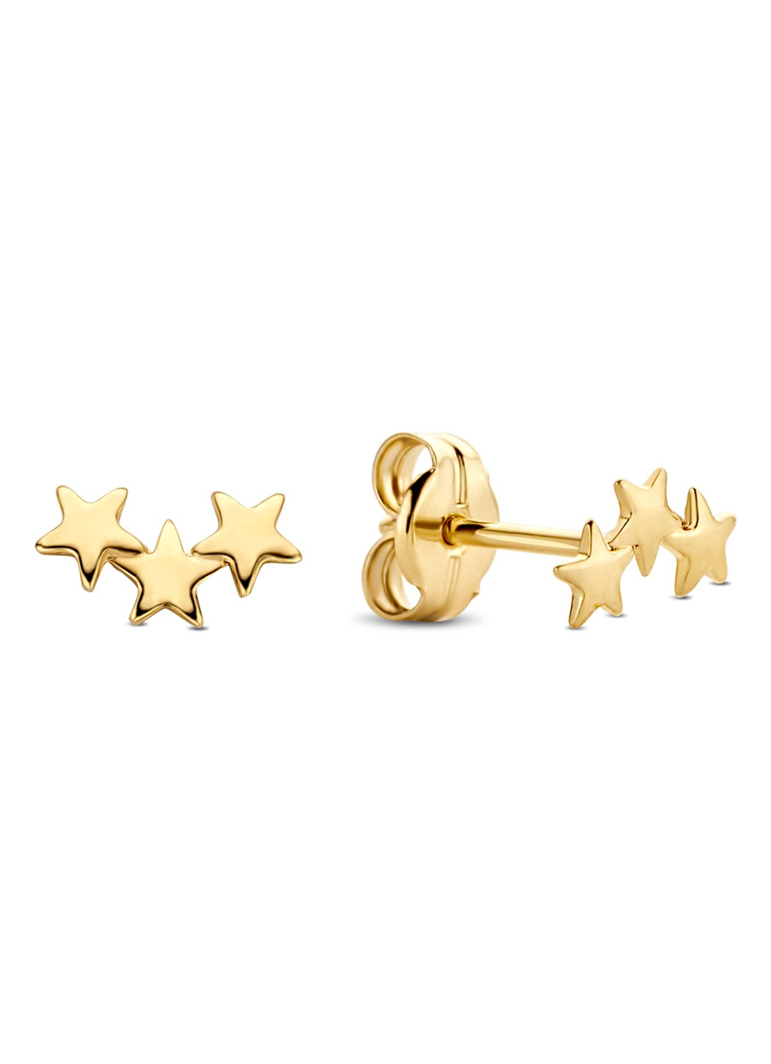 Jackie 14K Gold Triple Star oorknopjes van 14 karaat geelgoud - voorkant geelgoud