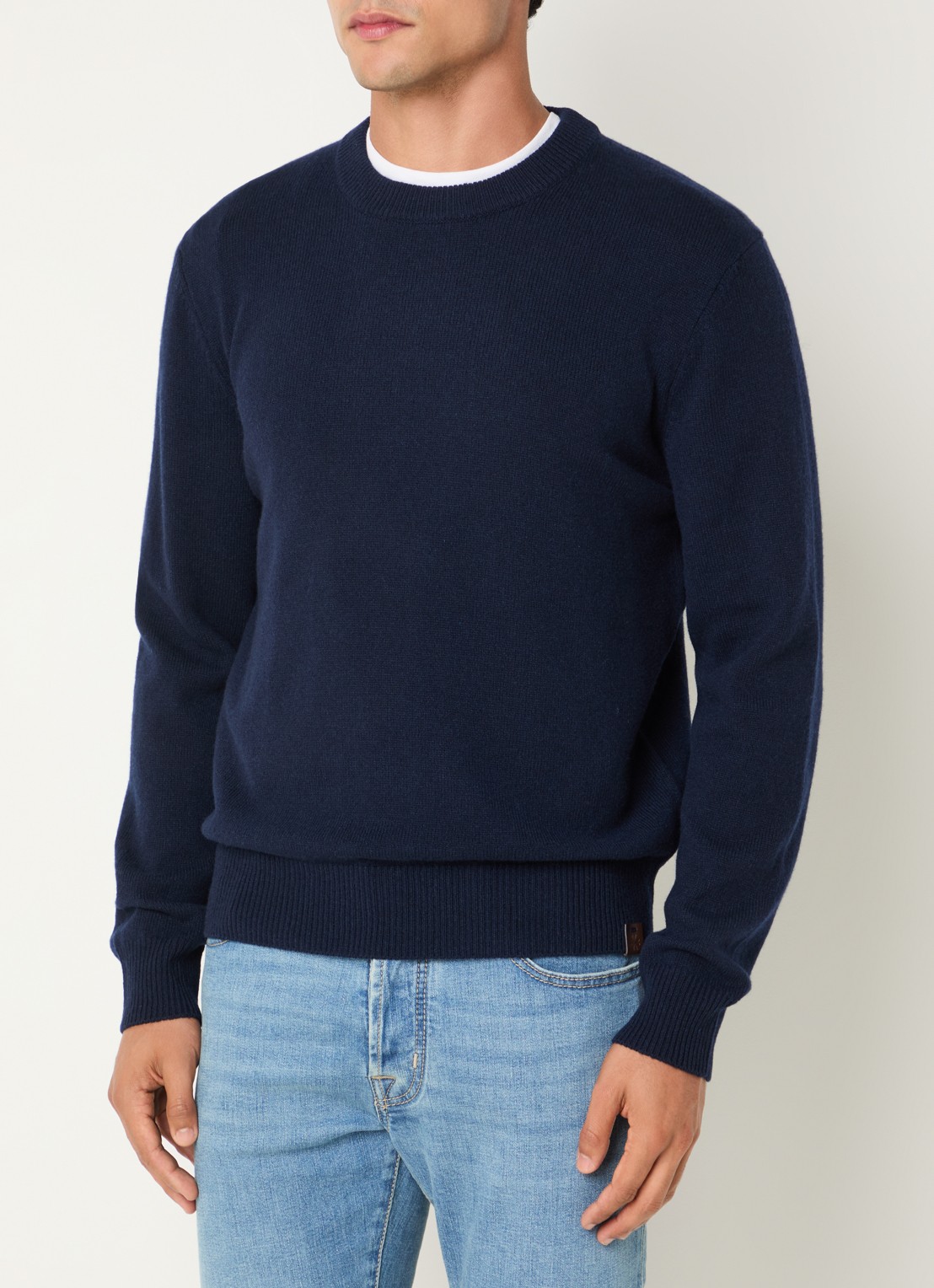 Jacob Cohën Fijngebreide trui in kasjmierblend - detail donkerblauw