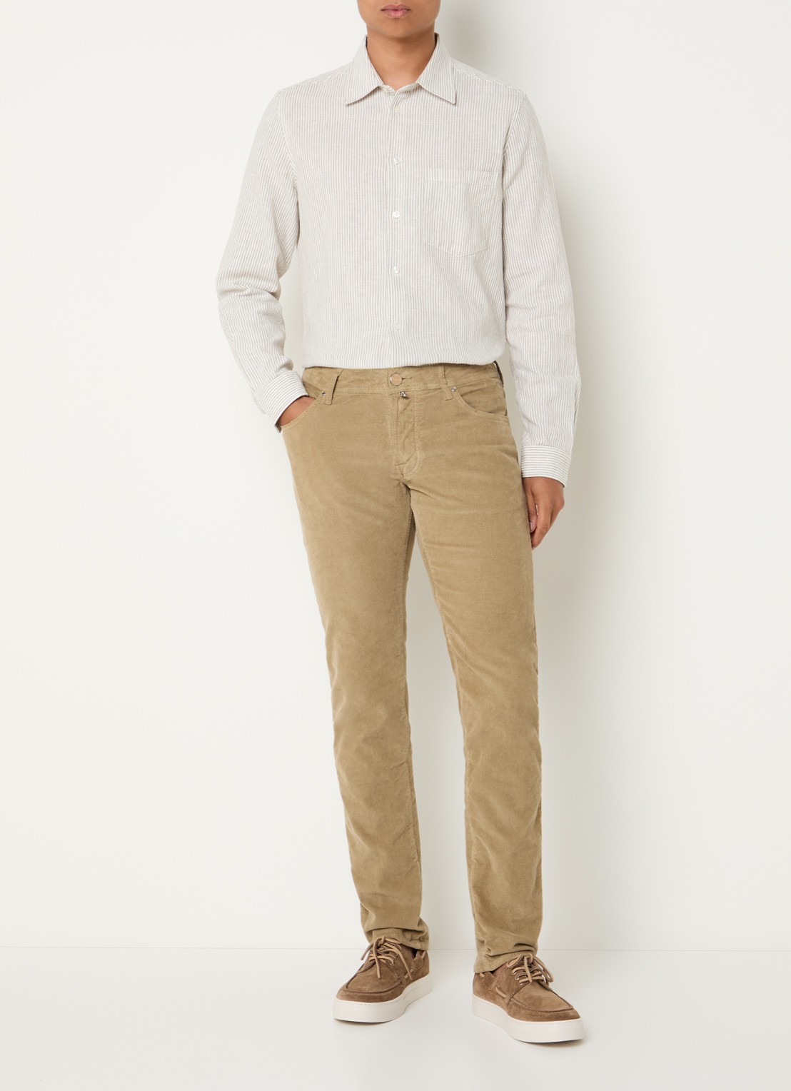 Jacob Cohën Nick slim fit broek van corduroy - voorkant 5 zand