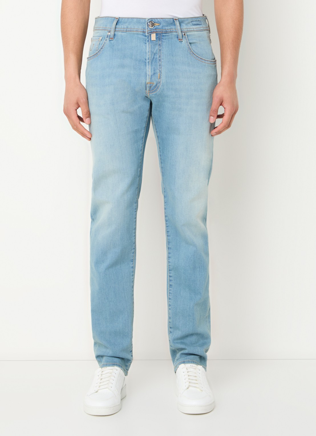 Jacob Cohën Nick slim fit jeans met lichte wassing - detail indigo