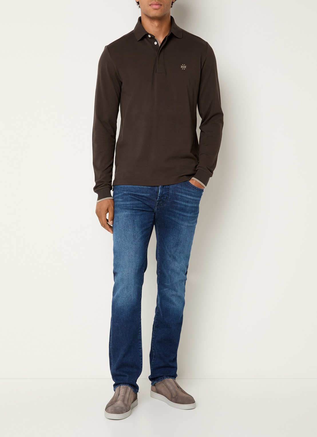 Jacob Cohën Regular fit polo met logoborduring - voorkant 4 donkerbruin
