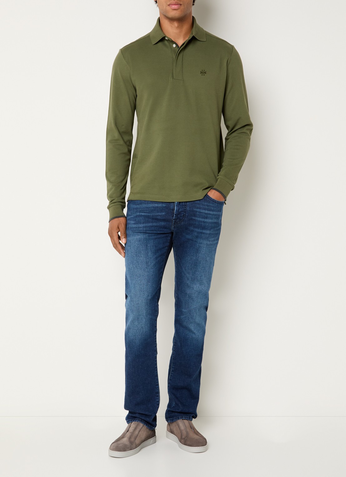 Jacob Cohën Regular fit polo met logoborduring - voorkant 3 legergroen