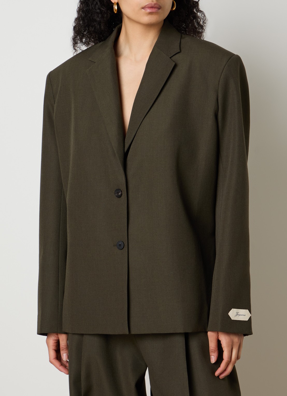 Jacquemus Blazer van wol met schoudervulling - detail 3 khaki