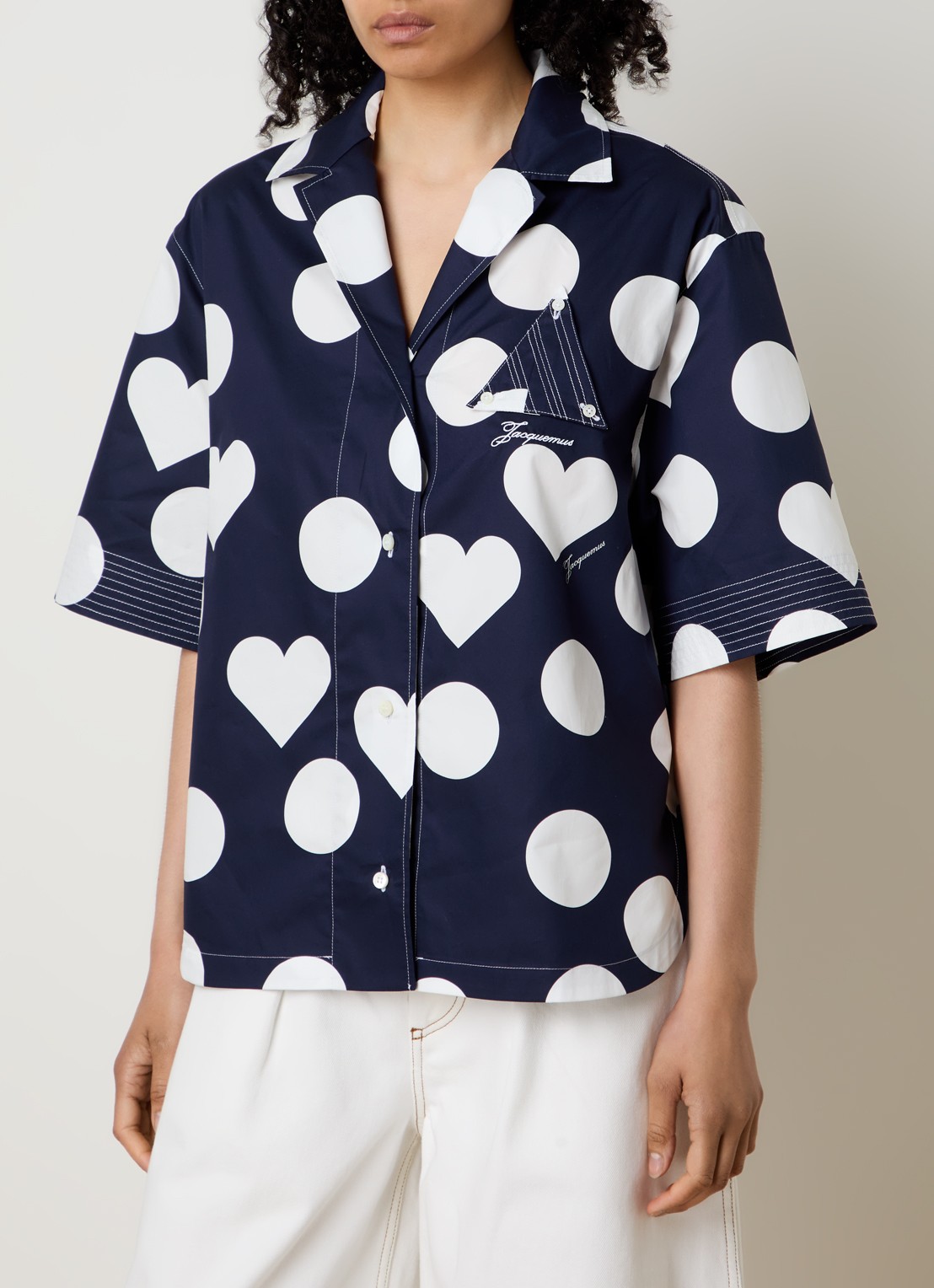 Jacquemus Blouse met stippenprint en logo - detail 4 donkerblauw