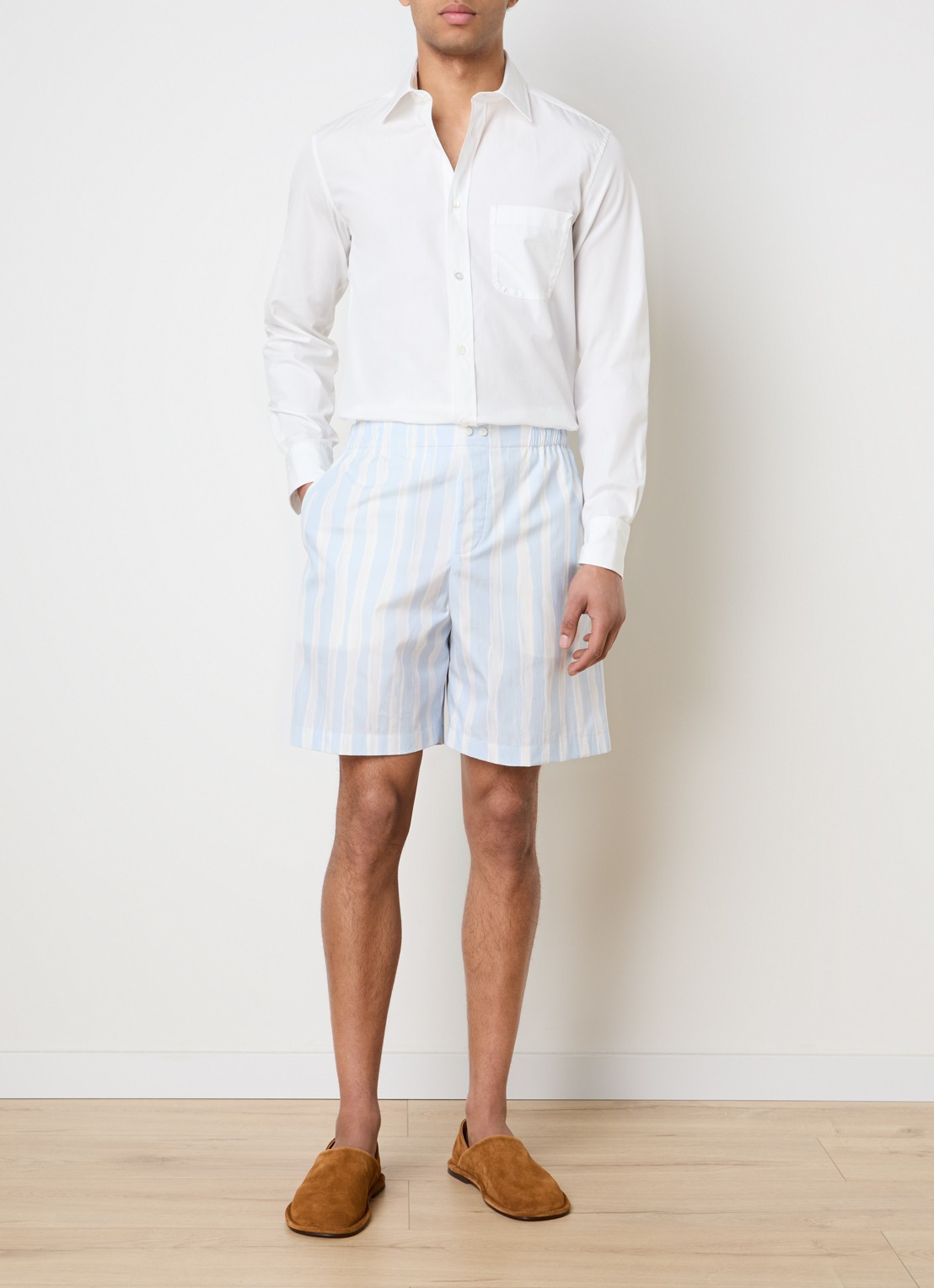 Jacquemus Caleçon wide fit broek met streepprint - voorkant 5 lichtblauw