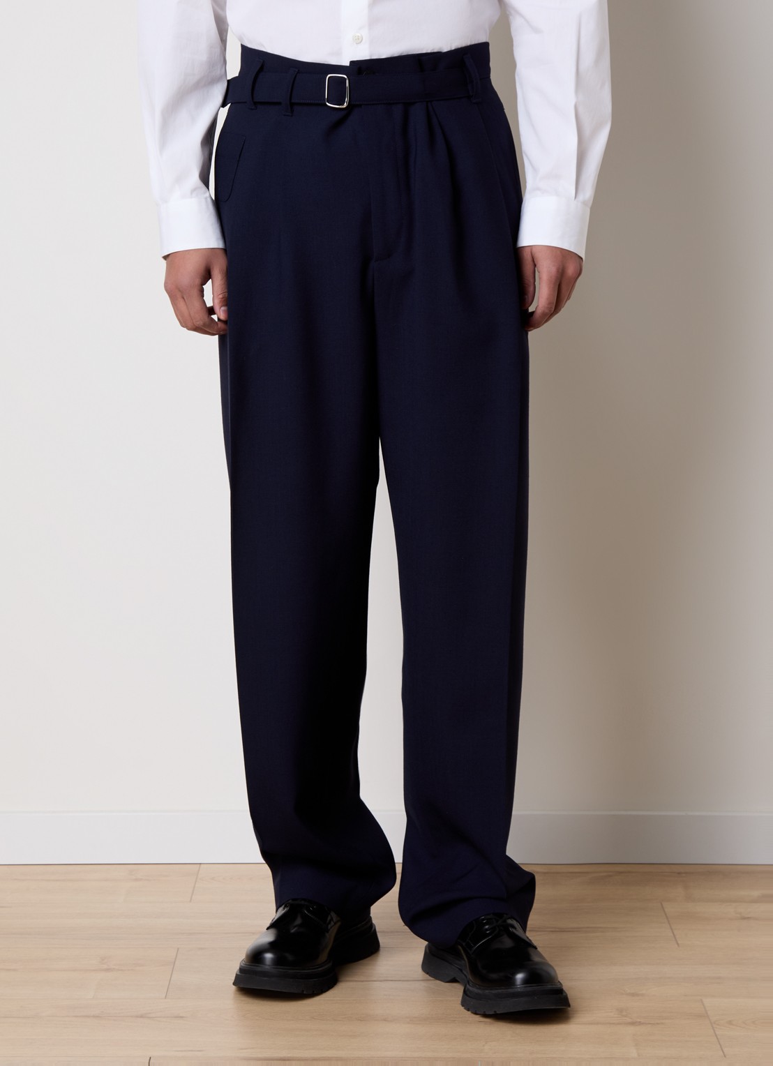 Jacquemus Canevas loose fit pantalon van wol met ceintuur - detail donkerblauw
