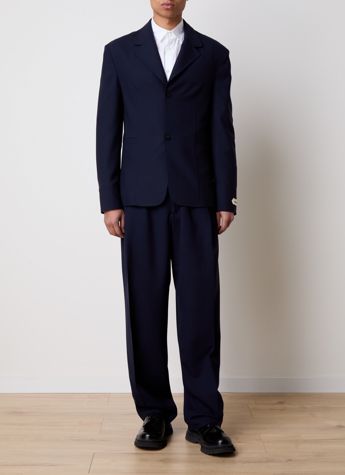 Jacquemus Canevas loose fit pantalon van wol met ceintuur - voorkant 5 donkerblauw