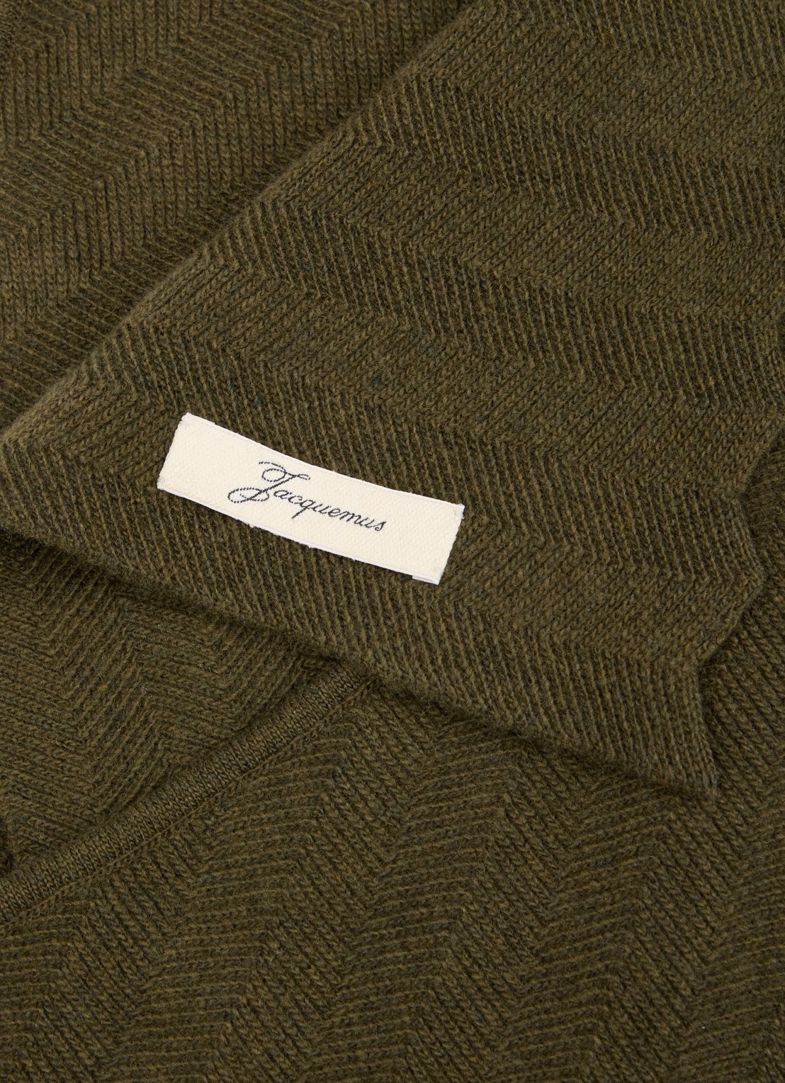 Jacquemus Chevron ribgebreide sjaal in kasjmierblend 160 x 50 cm - detail bronsgroen