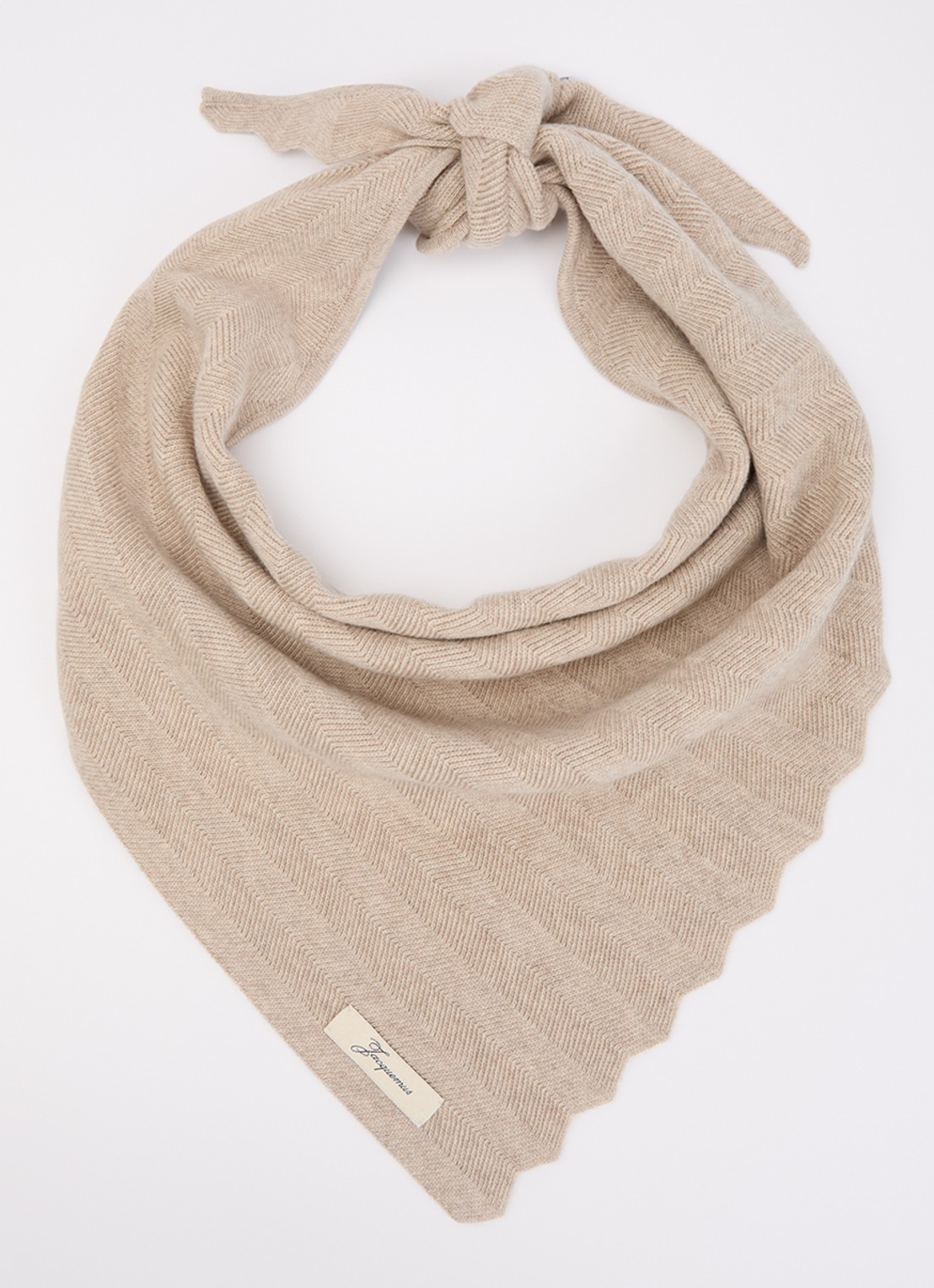 Jacquemus Chevron ribgebreide sjaal in kasjmierblend 160 x 50 cm - voorkant 2 beige