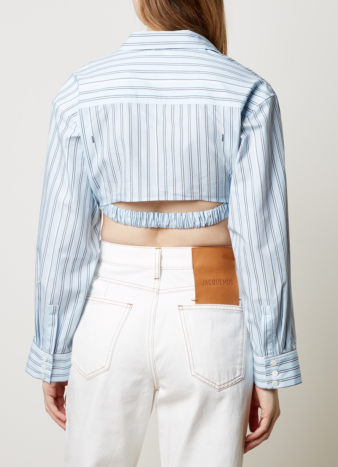 Jacquemus Cropped blouse met streepprint - achterkant 3 lichtblauw