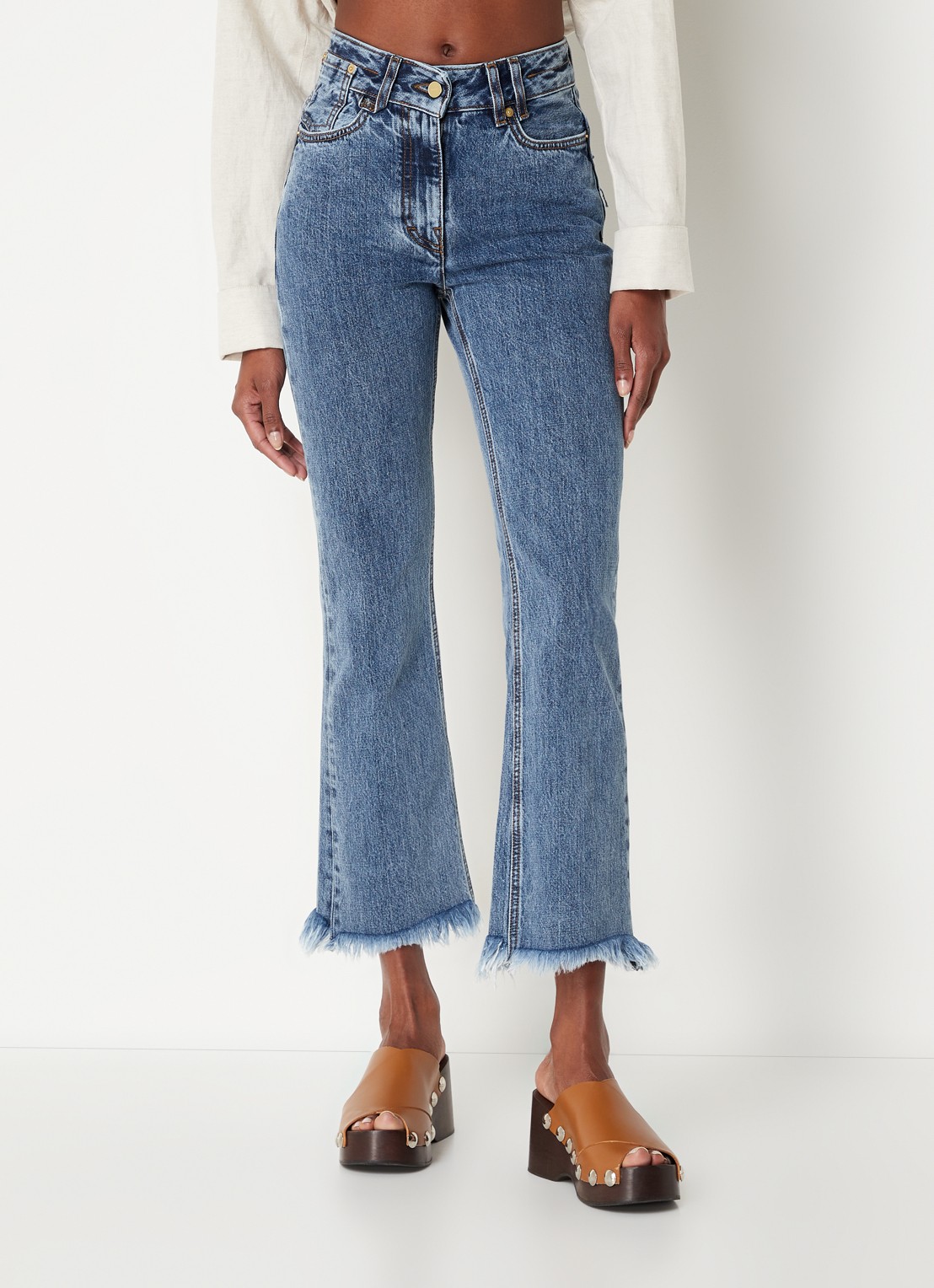 Jacquemus High waist flared fit cropped jeans met medium wassing - detail 4 indigo