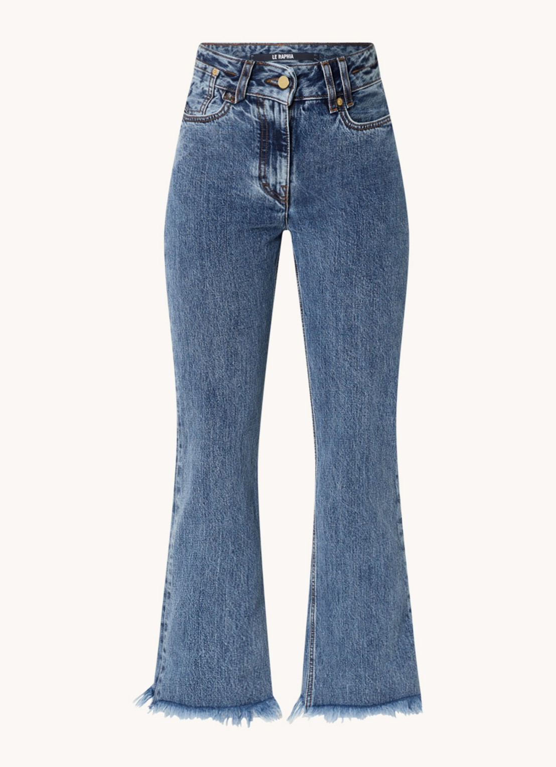 Jacquemus High waist flared fit cropped jeans met medium wassing - voorkant 2 indigo