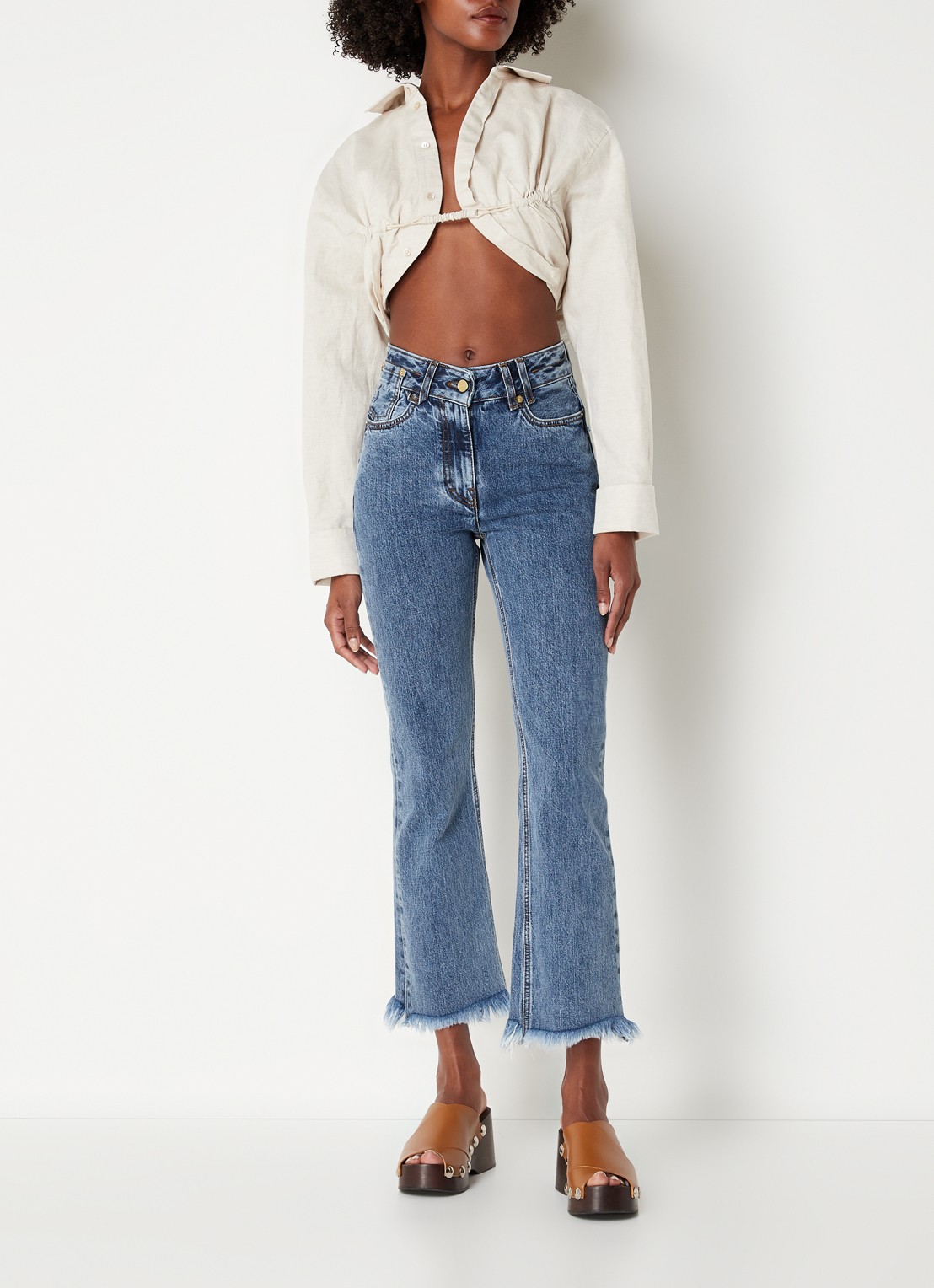 Jacquemus High waist flared fit cropped jeans met medium wassing - voorkant 3 indigo
