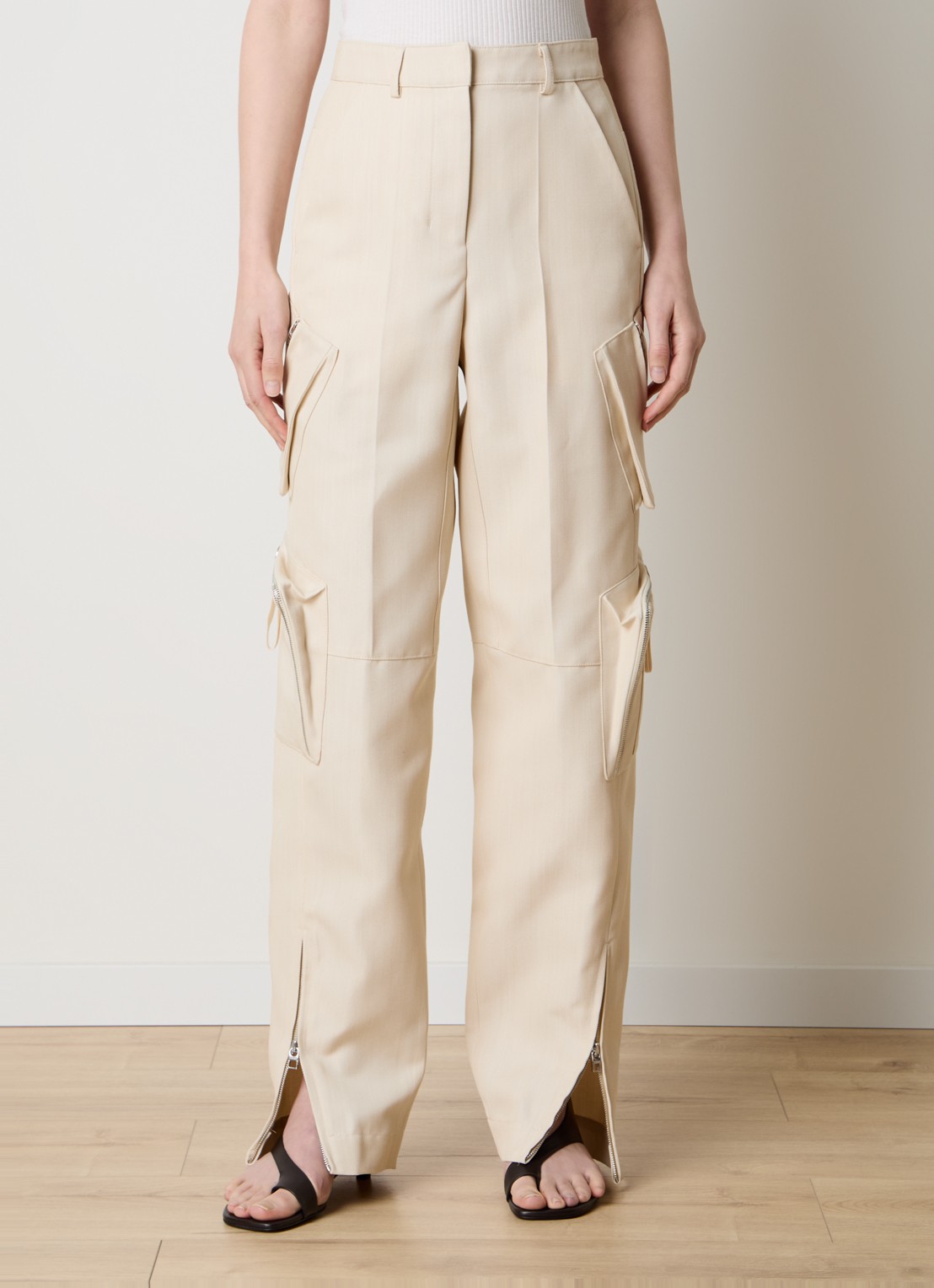 Jacquemus High waist straight fit cargobroek in wolblend - detail 3 beige