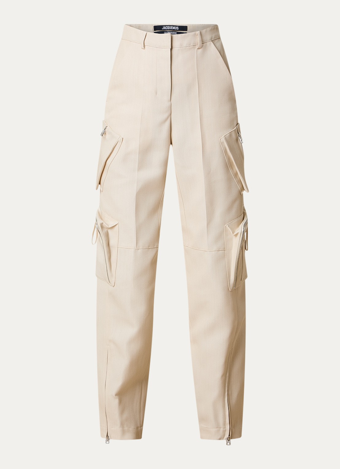 Jacquemus High waist straight fit cargobroek in wolblend - voorkant beige