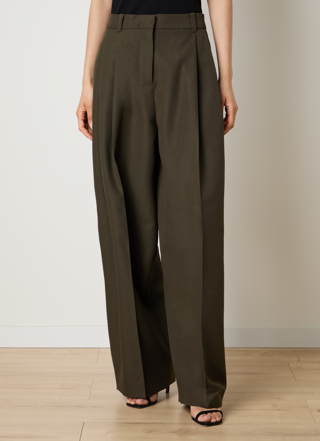 Jacquemus High waist wide fit pantalon van wol met steekzakken - detail 2 bronsgroen