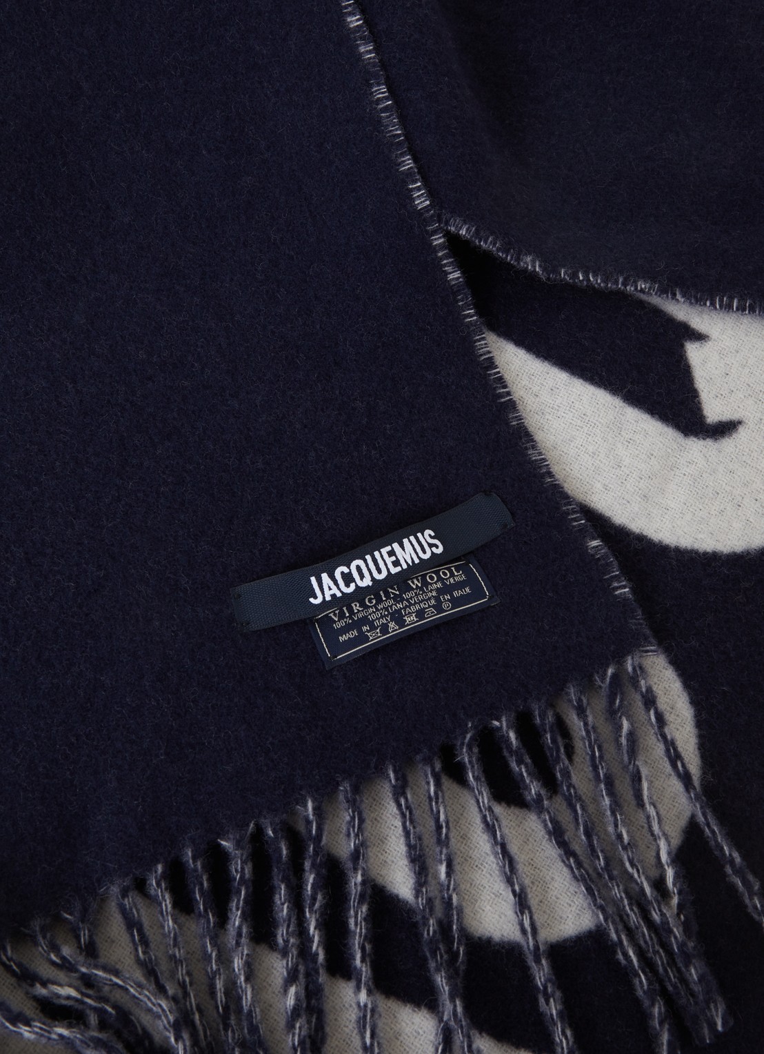 Jacquemus L'Echarpe sjaal van wol met logoprint 180 x 35 cm - detail 3 donkerblauw