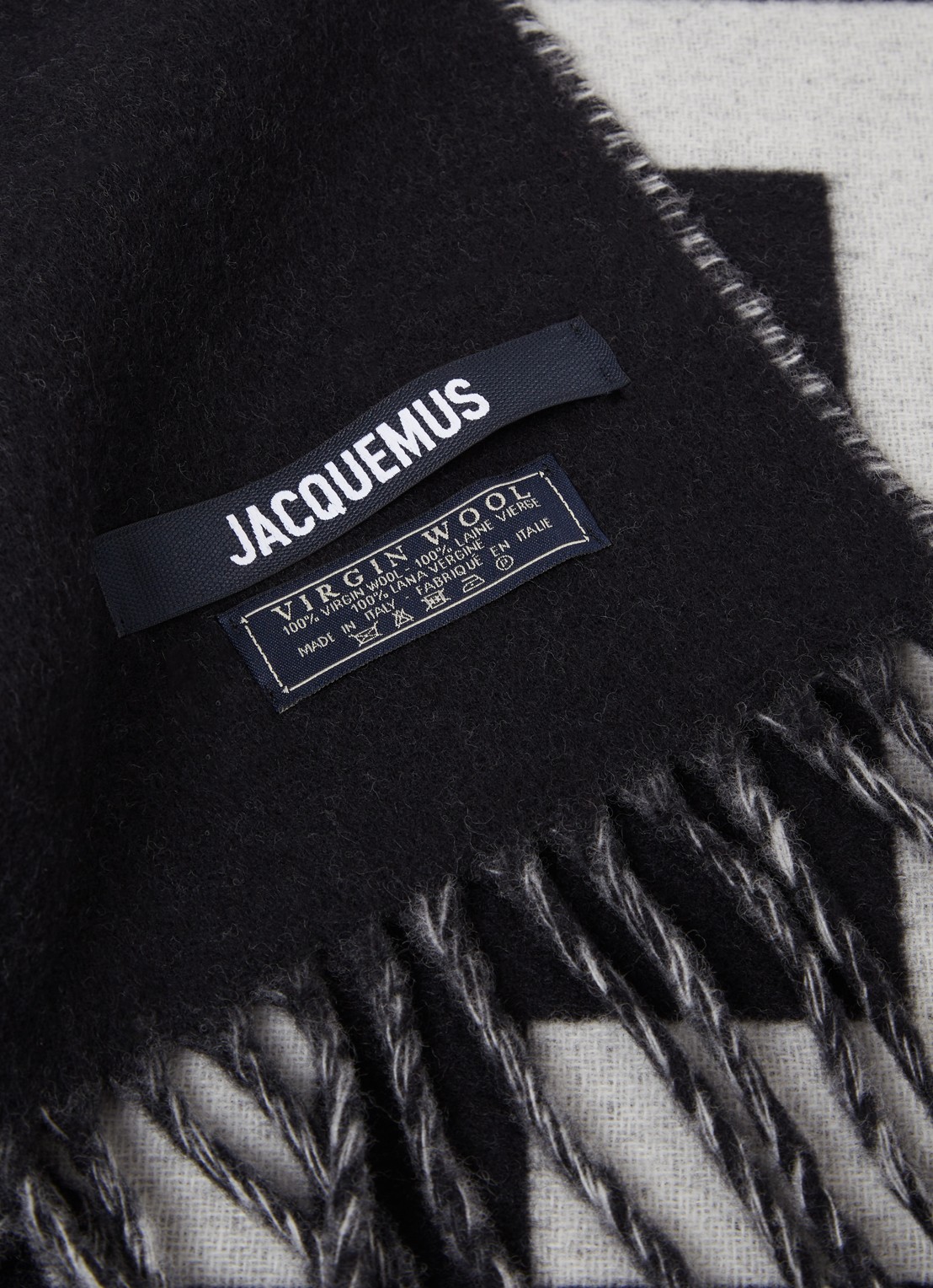 Jacquemus L'Echarpe sjaal van wol met logoprint 180 x 35 cm - detail 3 zwart