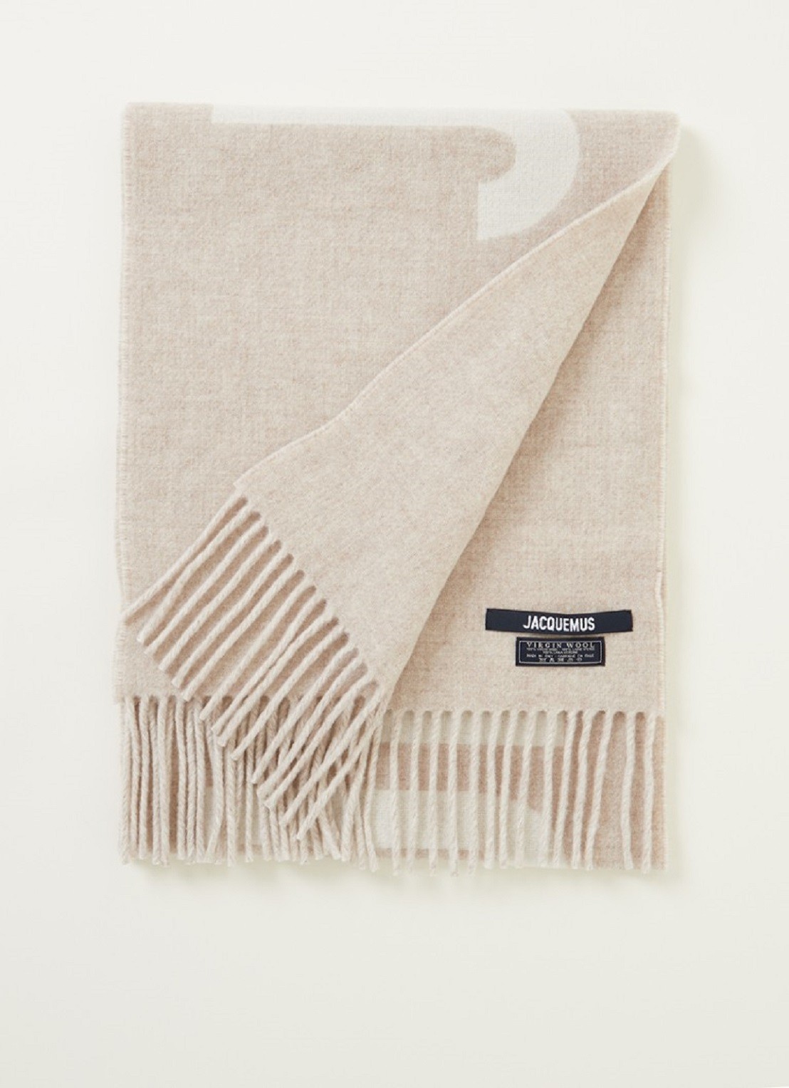 Jacquemus L'Echarpe sjaal van wol met logoprint 180 x 35 cm - voorkant 2 beige