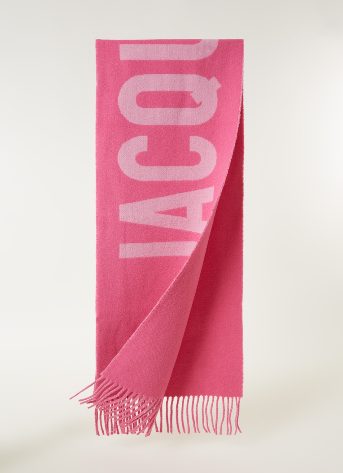 Jacquemus L'Echarpe sjaal van wol met logoprint 180 x 35 cm - detail roze