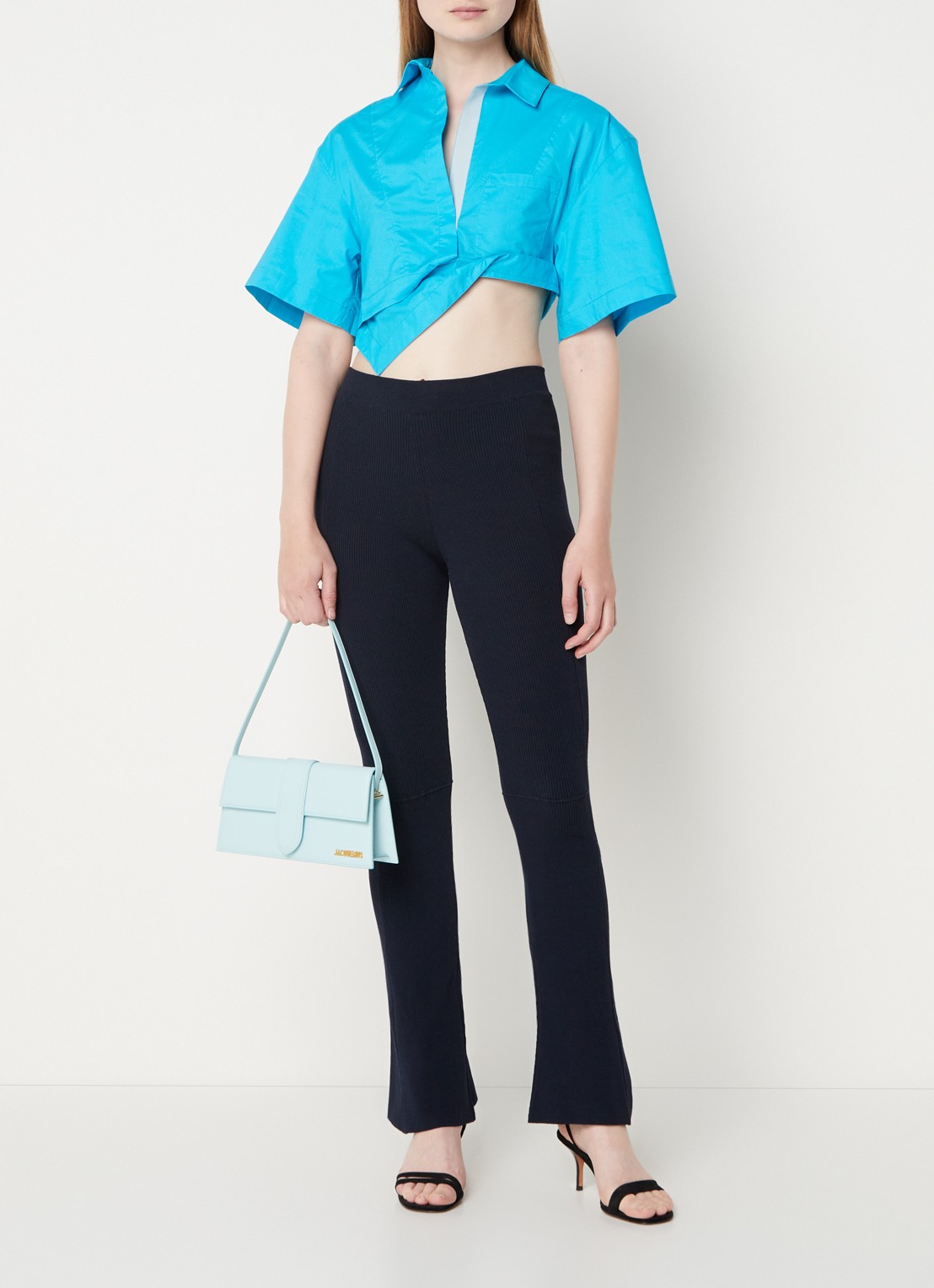 Jacquemus La Chemise Capri crop top in linnenblend - voorkant 2 turquoise
