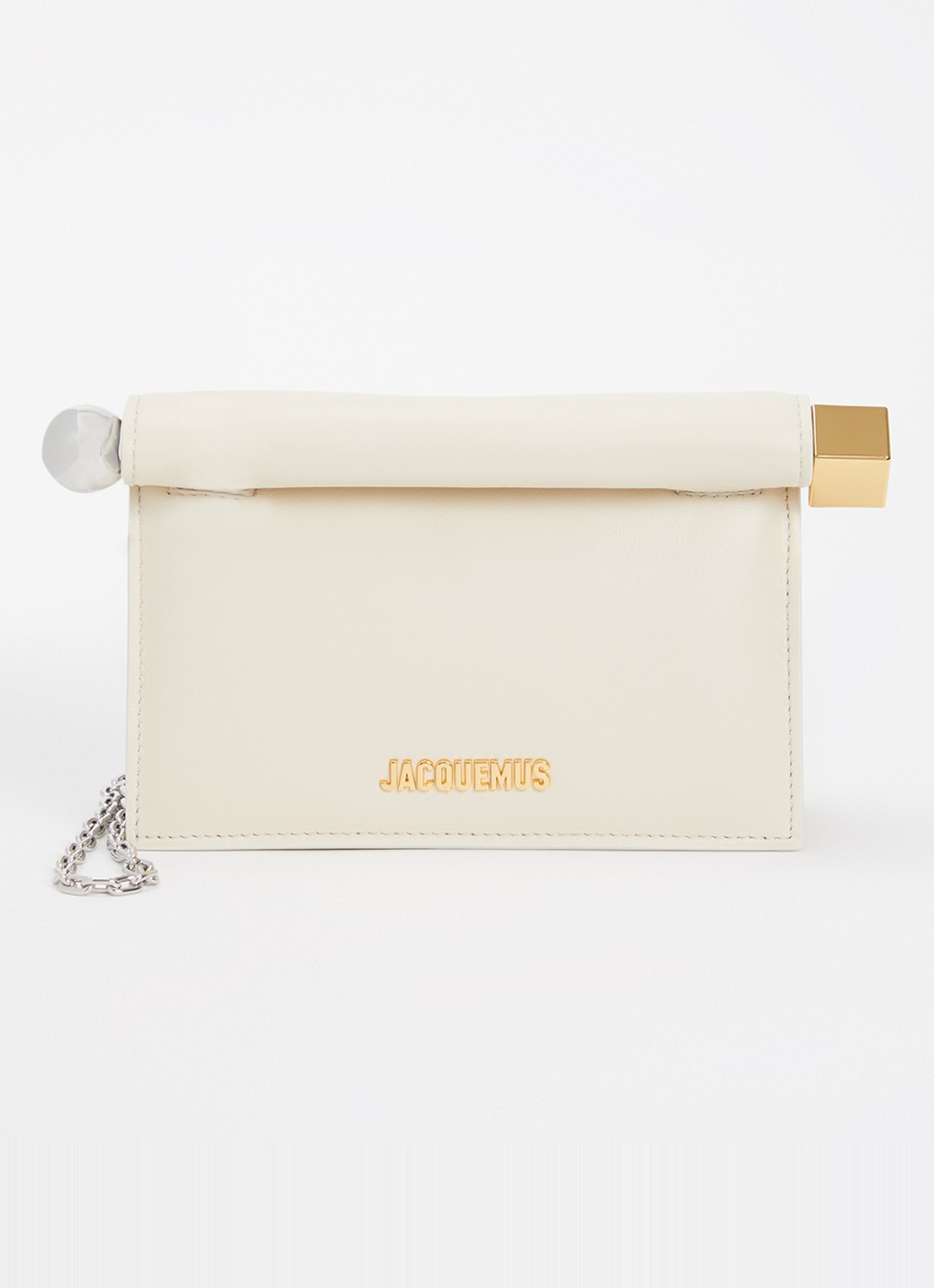 Jacquemus La Petite Rond Carré clutch van lamsleer - voorkant 6 ivoor