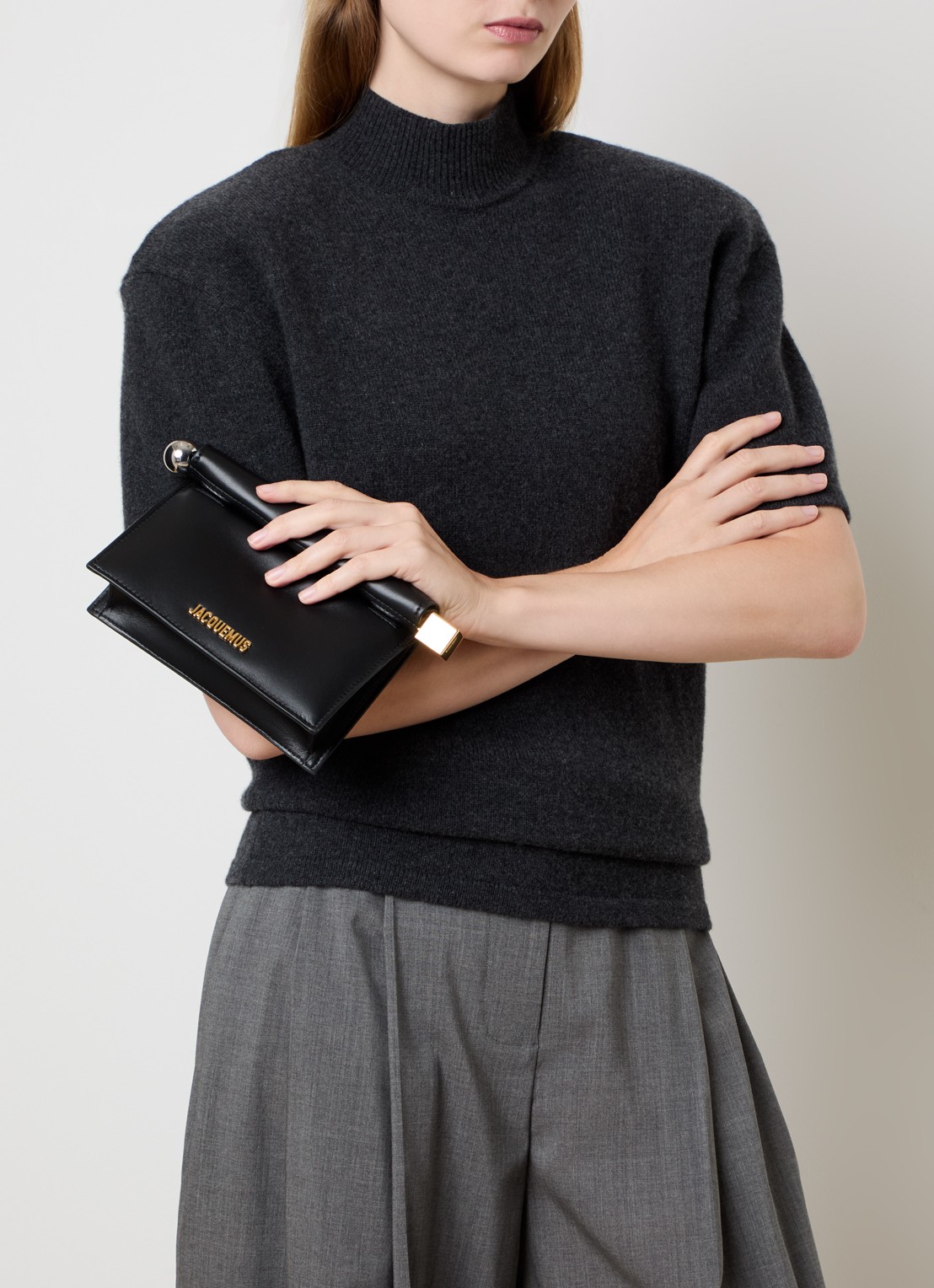 Jacquemus La Petite Rond Carré clutch van lamsleer - voorkant 2 zwart